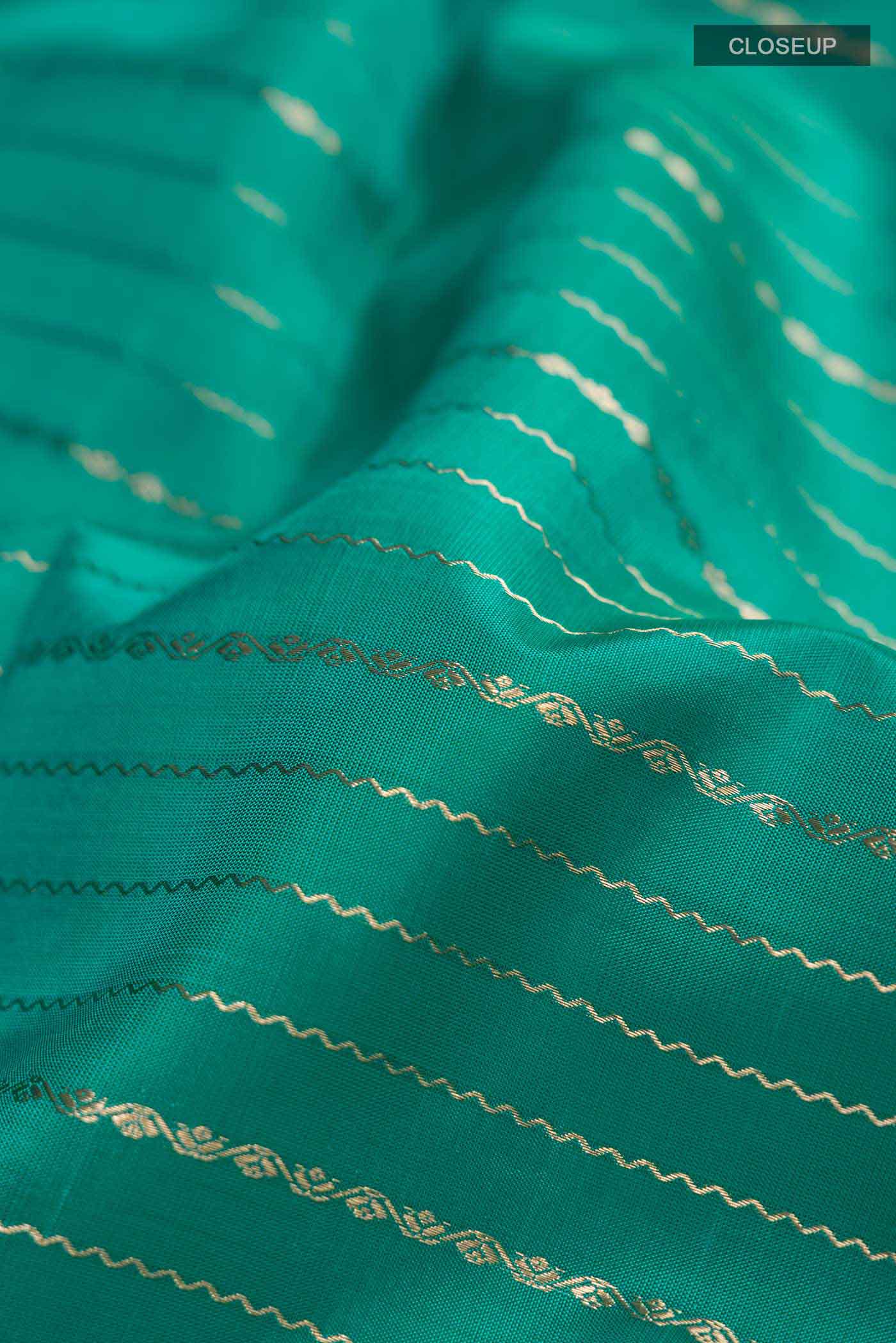 Turquoise Kanchipuram Silk Saree - Image 2