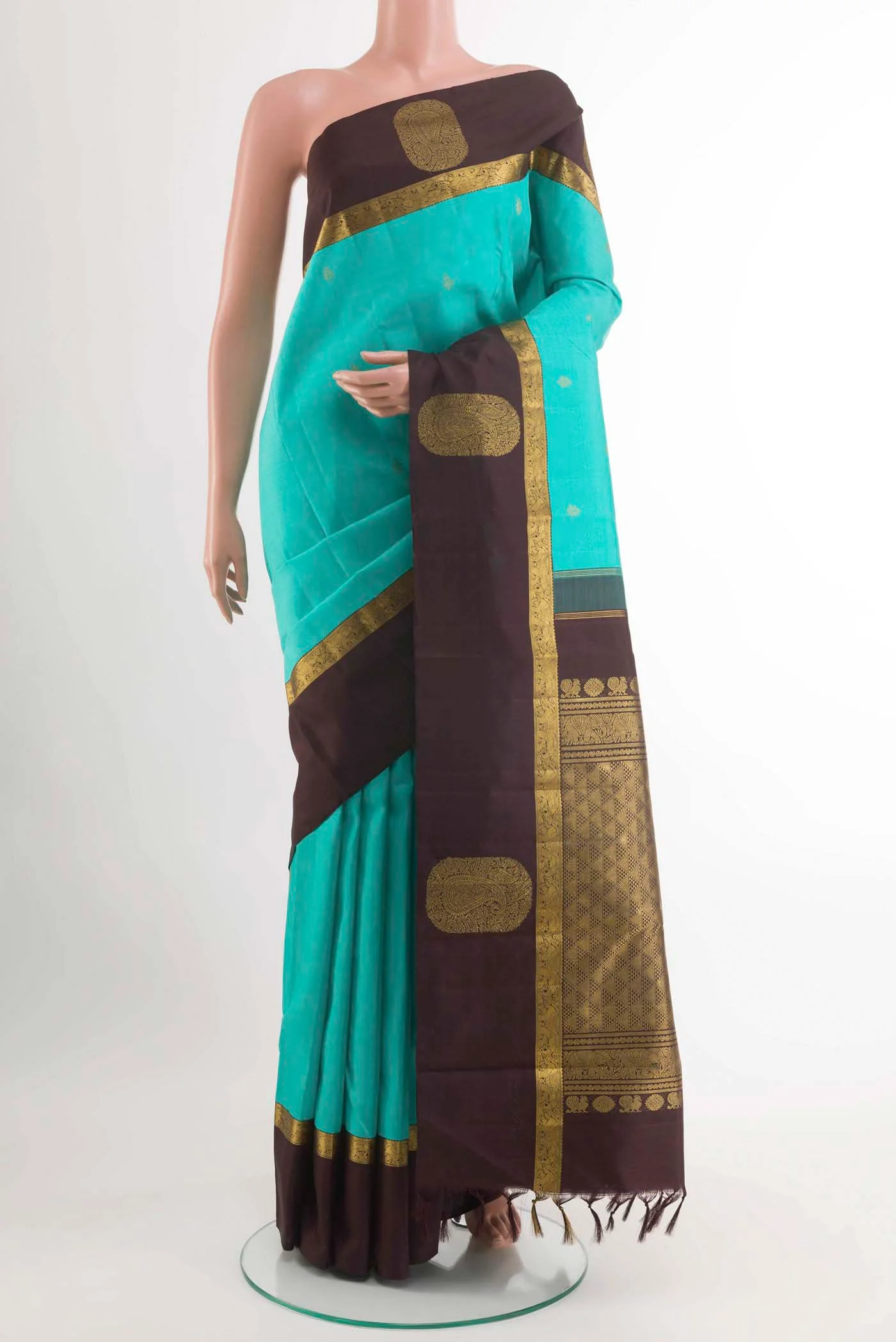 Turquoise Kanchipuram Silk Saree