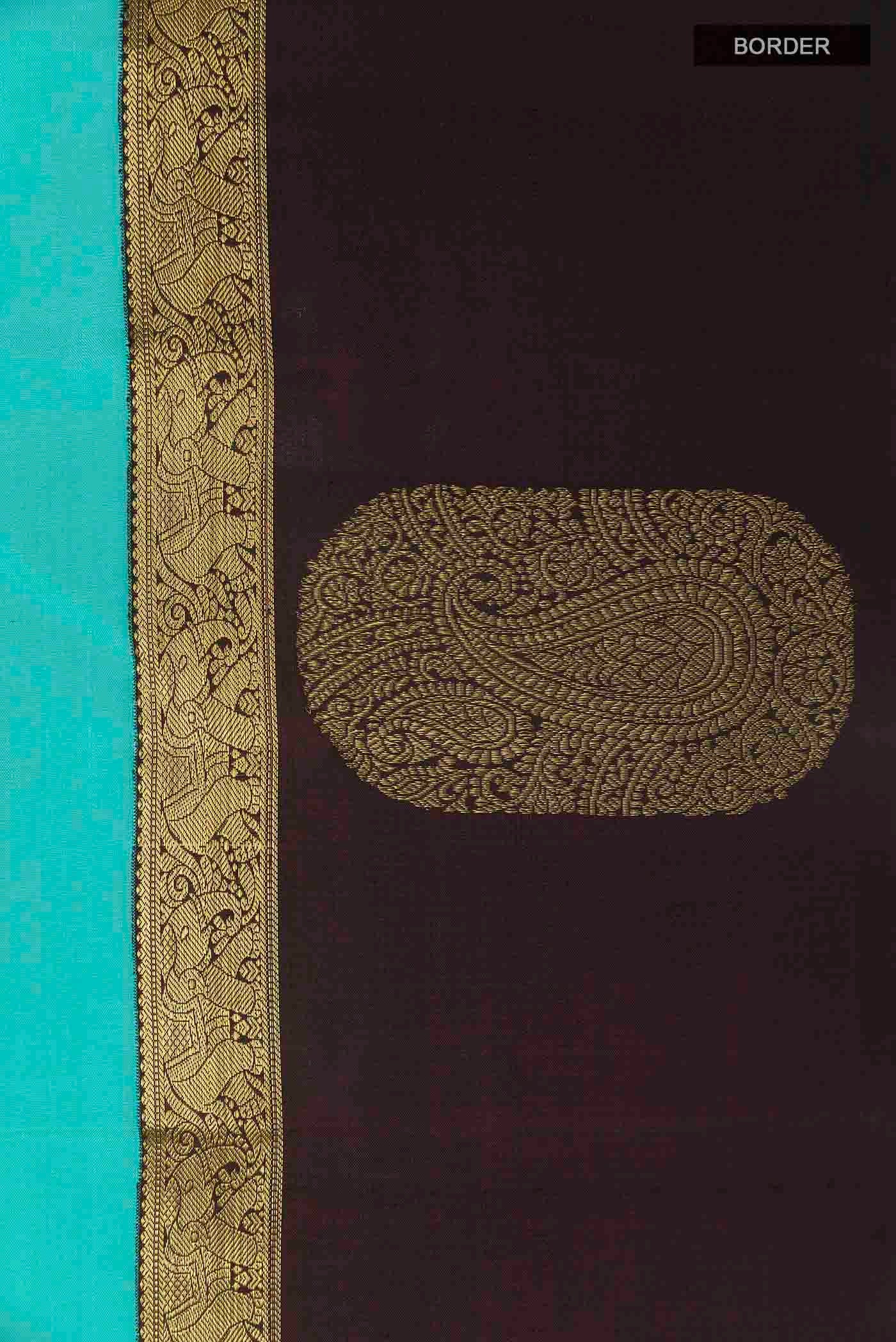 Turquoise Kanchipuram Silk Saree - Image 3