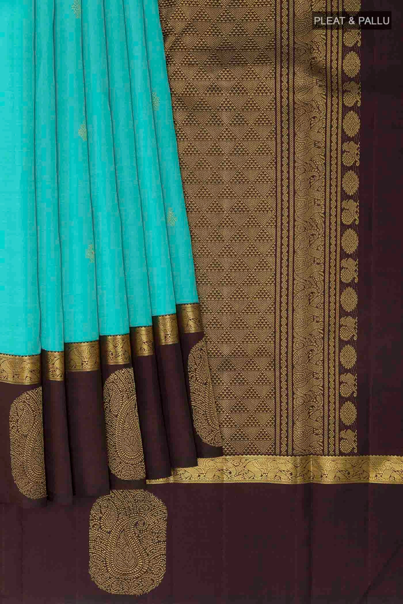 Turquoise Kanchipuram Silk Saree - Image 4