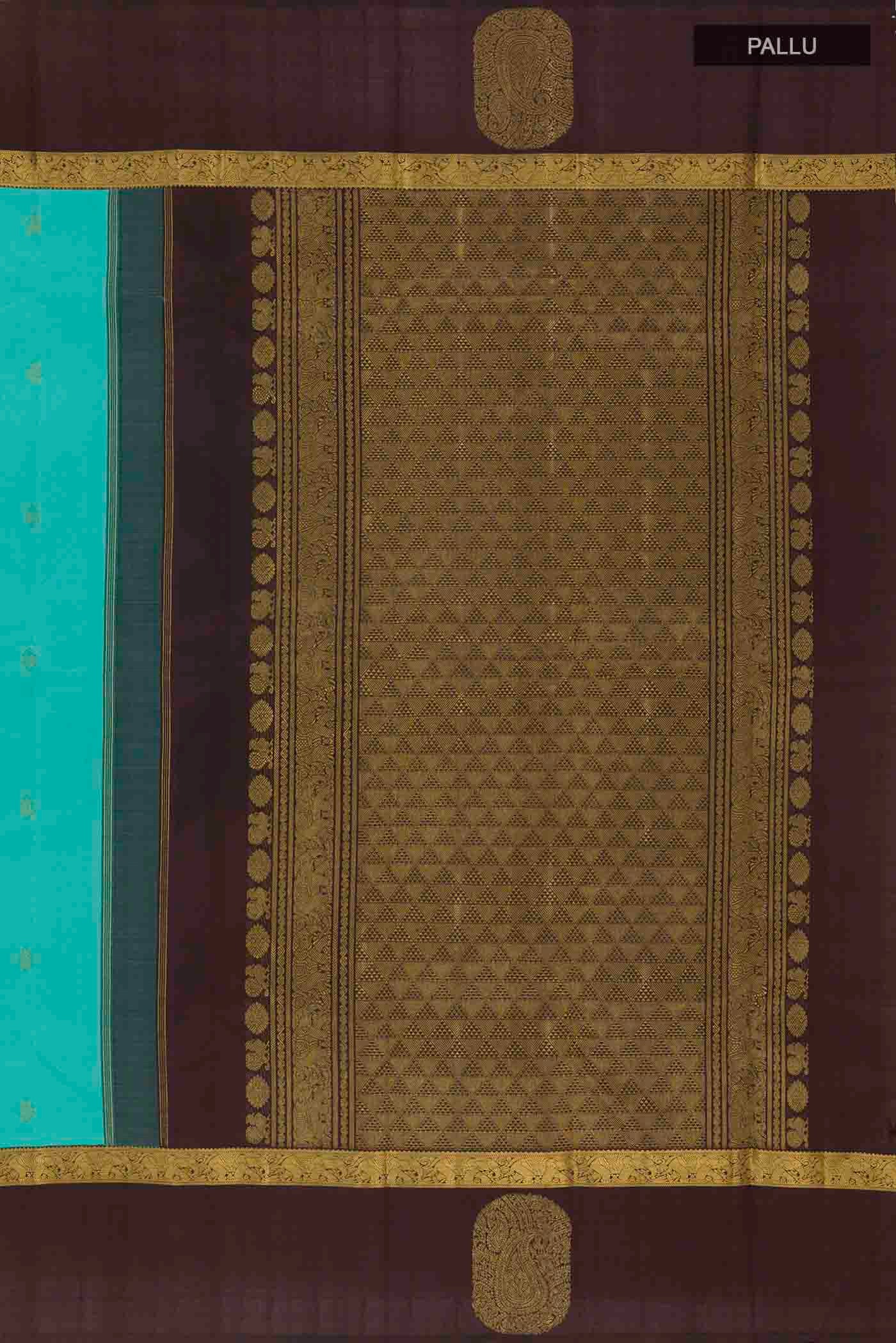 Turquoise Kanchipuram Silk Saree - Image 7