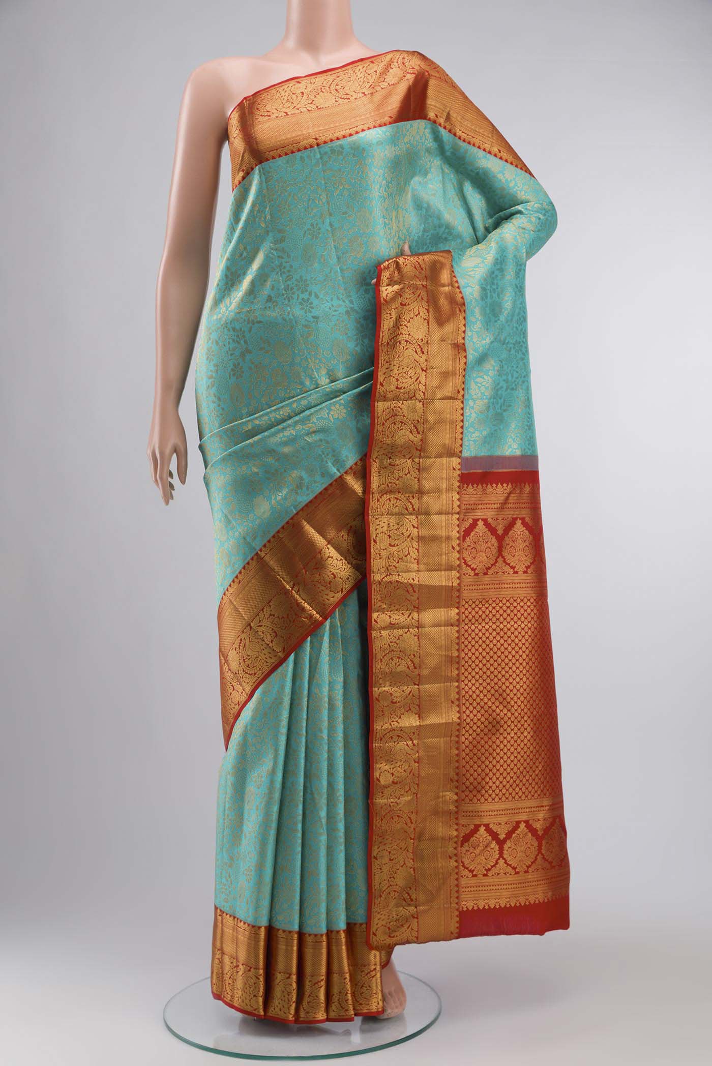 Turquoise Kanchipuram Silk Saree