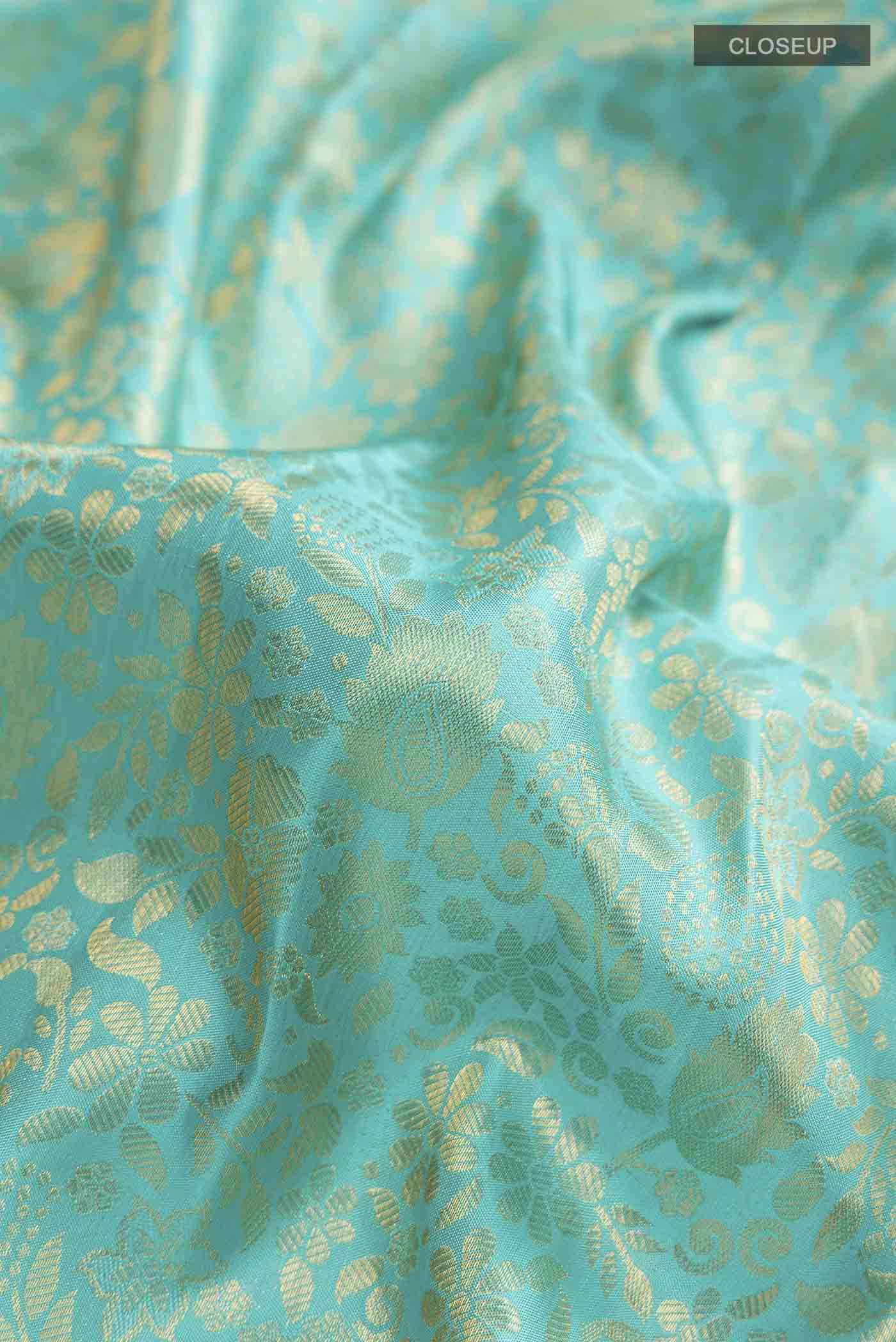 Turquoise Kanchipuram Silk Saree - Image 2