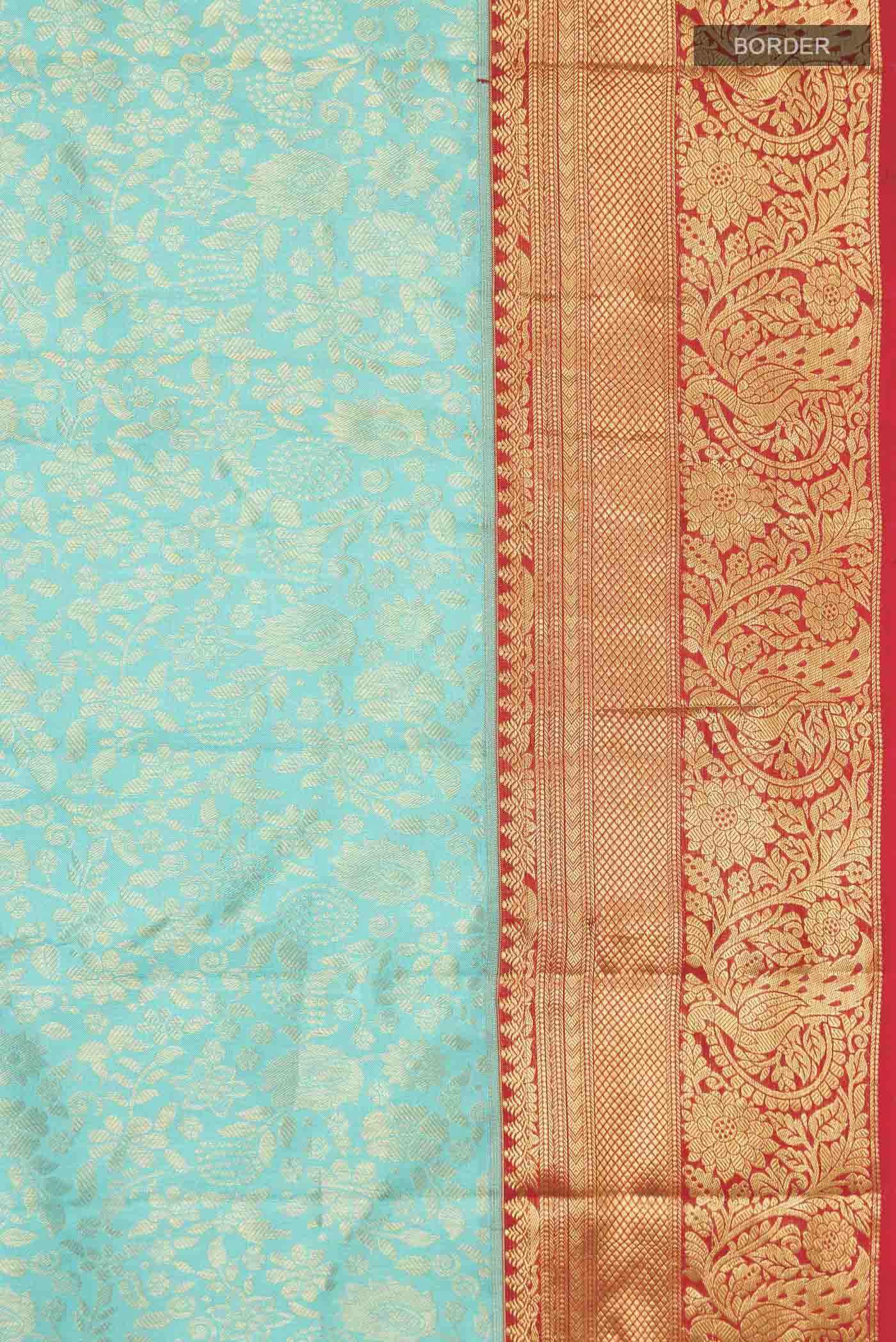 Turquoise Kanchipuram Silk Saree - Image 3