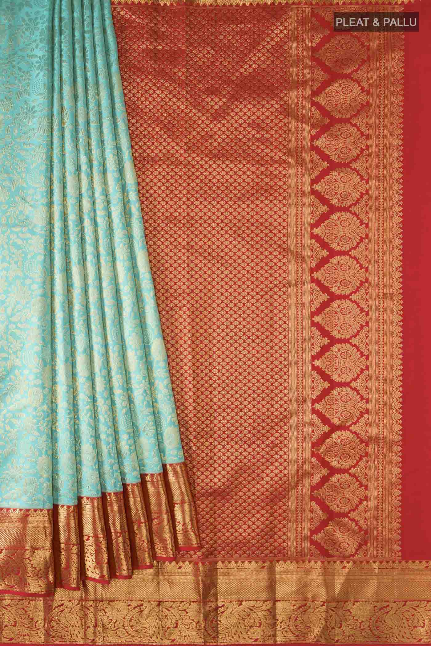 Turquoise Kanchipuram Silk Saree - Image 4