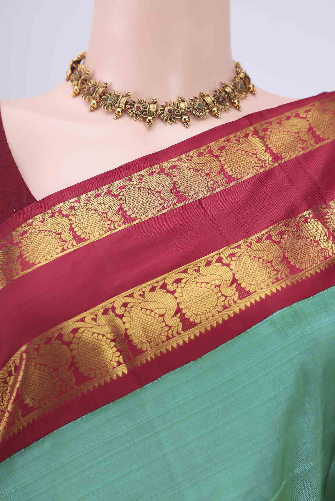 Turquoise Kanjivaram Silk Saree - Image 2
