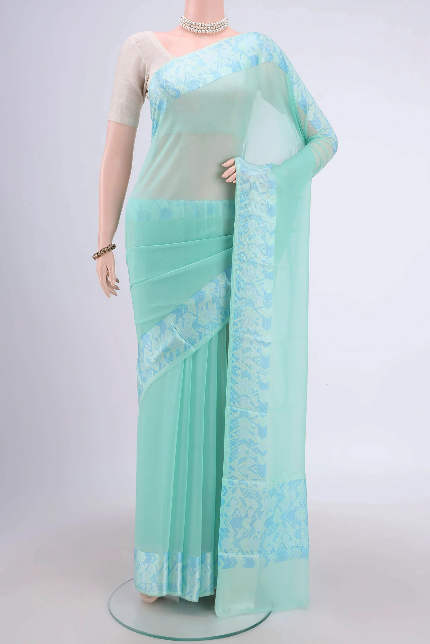 Turquoise Mysore Chiffon Saree