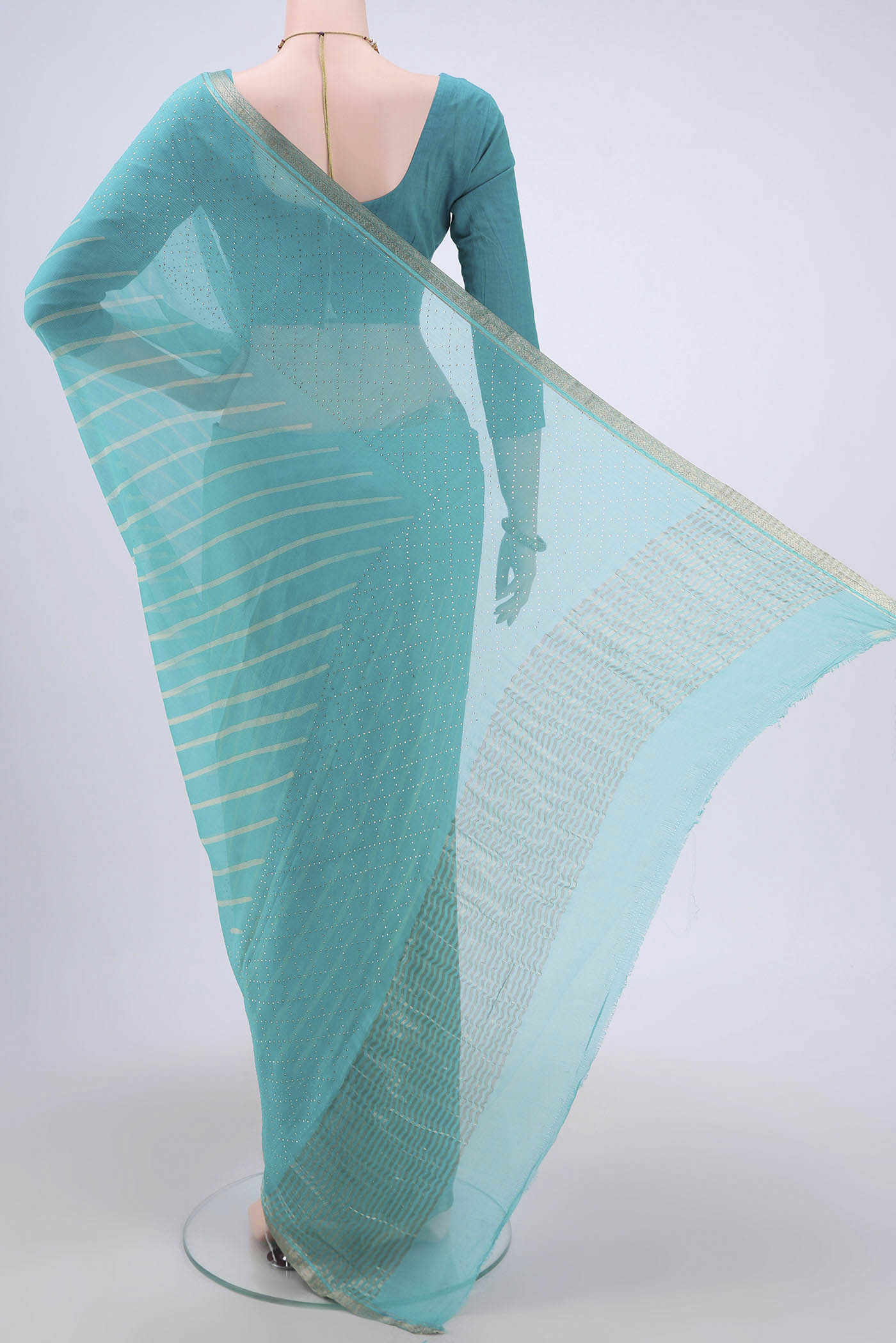 Turquoise Mysore Chiffon Saree - Image 3