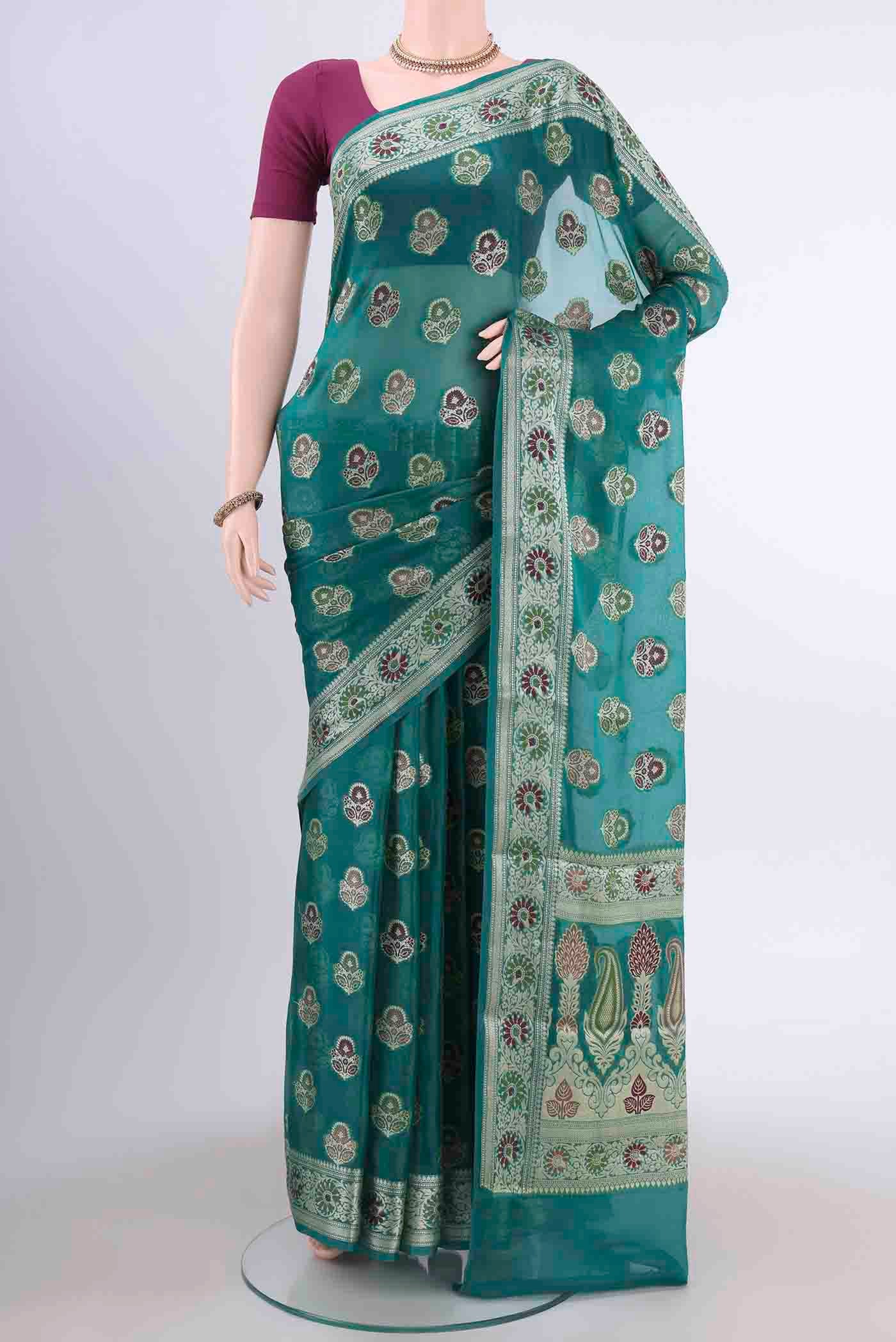 Turquoise Banarasi Georgette Saree