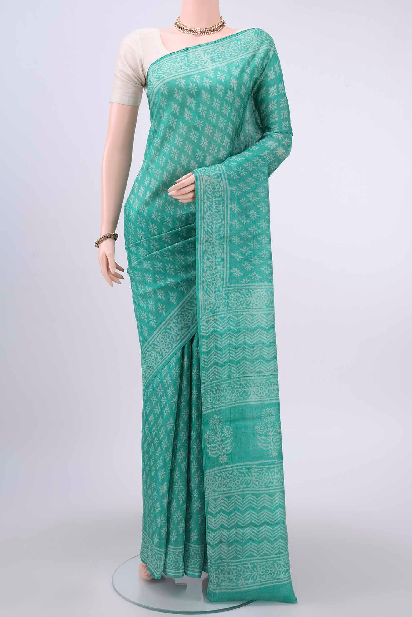 Turquoise Tussar Silk Saree
