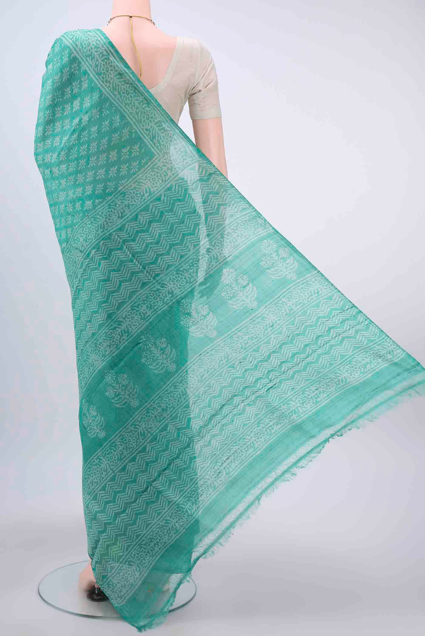 Turquoise Tussar Silk Saree - Image 3
