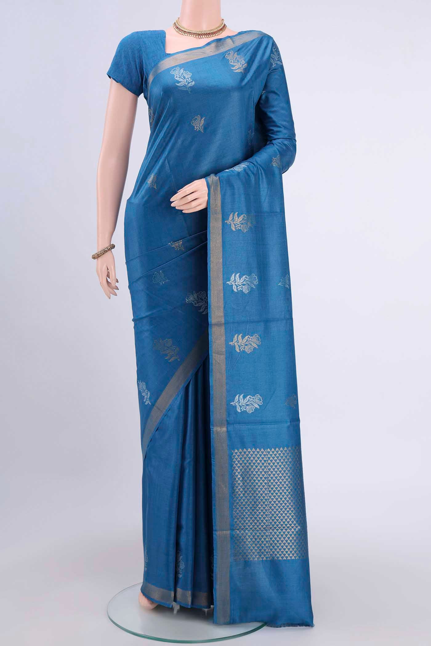 Royal Blue Tussar Silk Saree