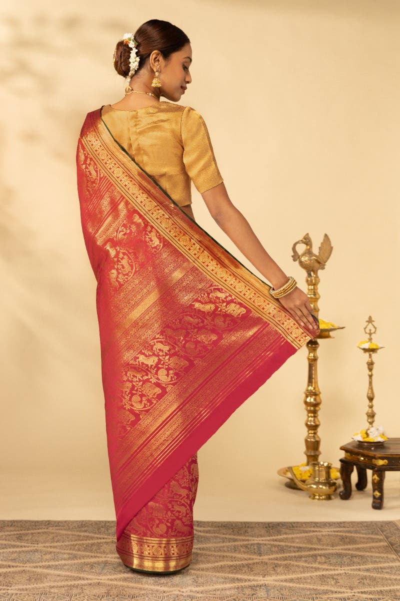 Vanalakshmi-Red Kanchipuram Silk Saree - Image 7
