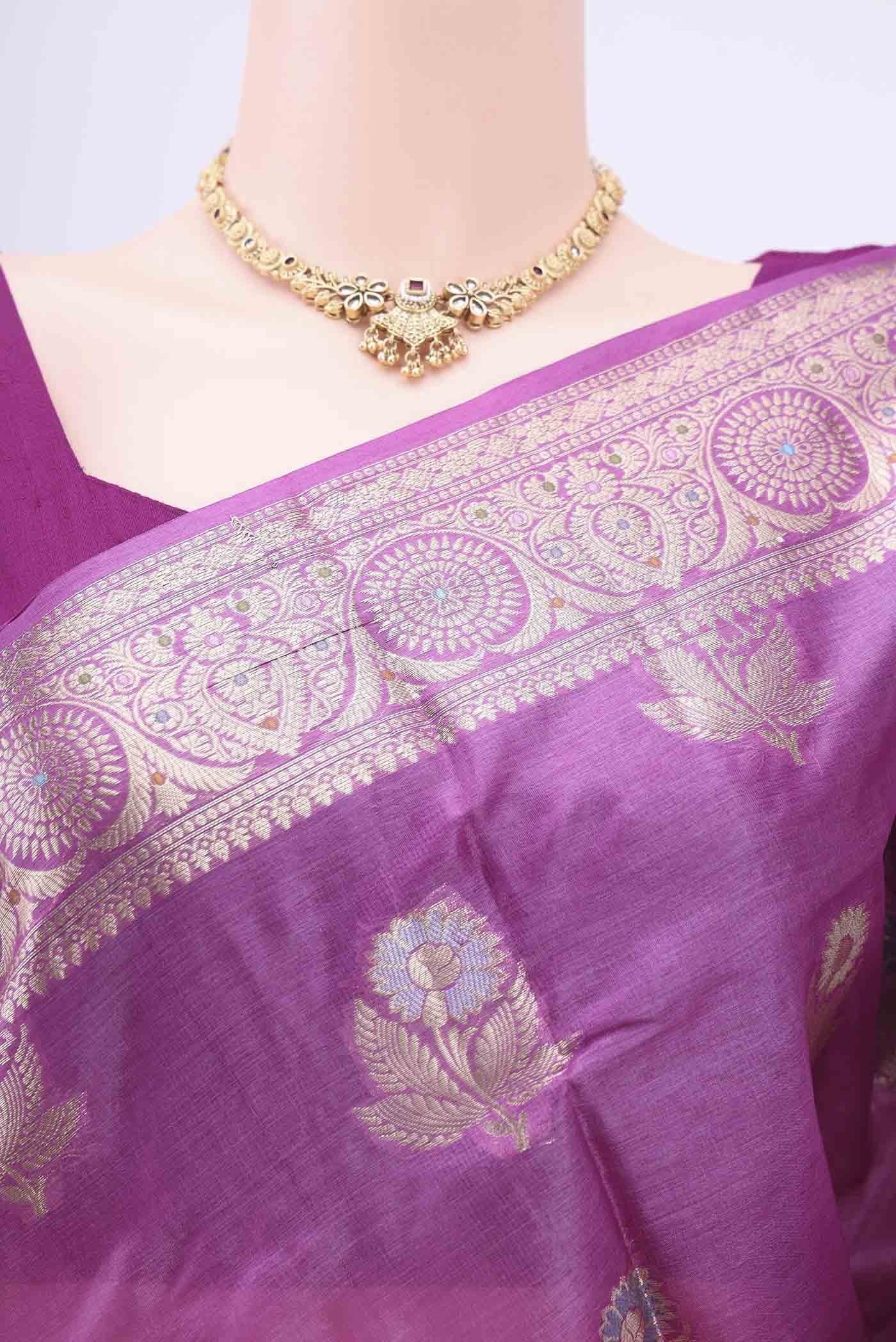 Purple Banarasi Tussar Silk Saree - Image 2