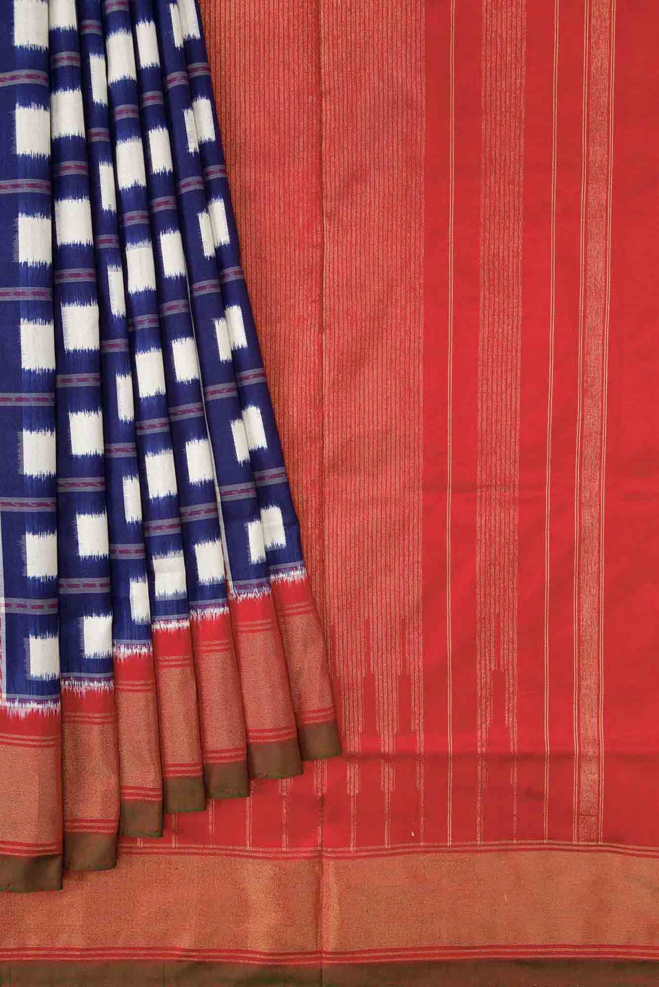 Navy Blue Dual Tone Pochampally Silk Saree - Image 2
