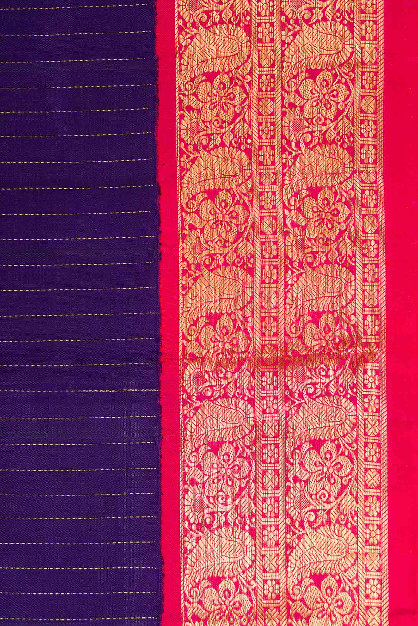 Pure Silk Pure Zari Navy Blue Kanjivaram Saree - Image 3