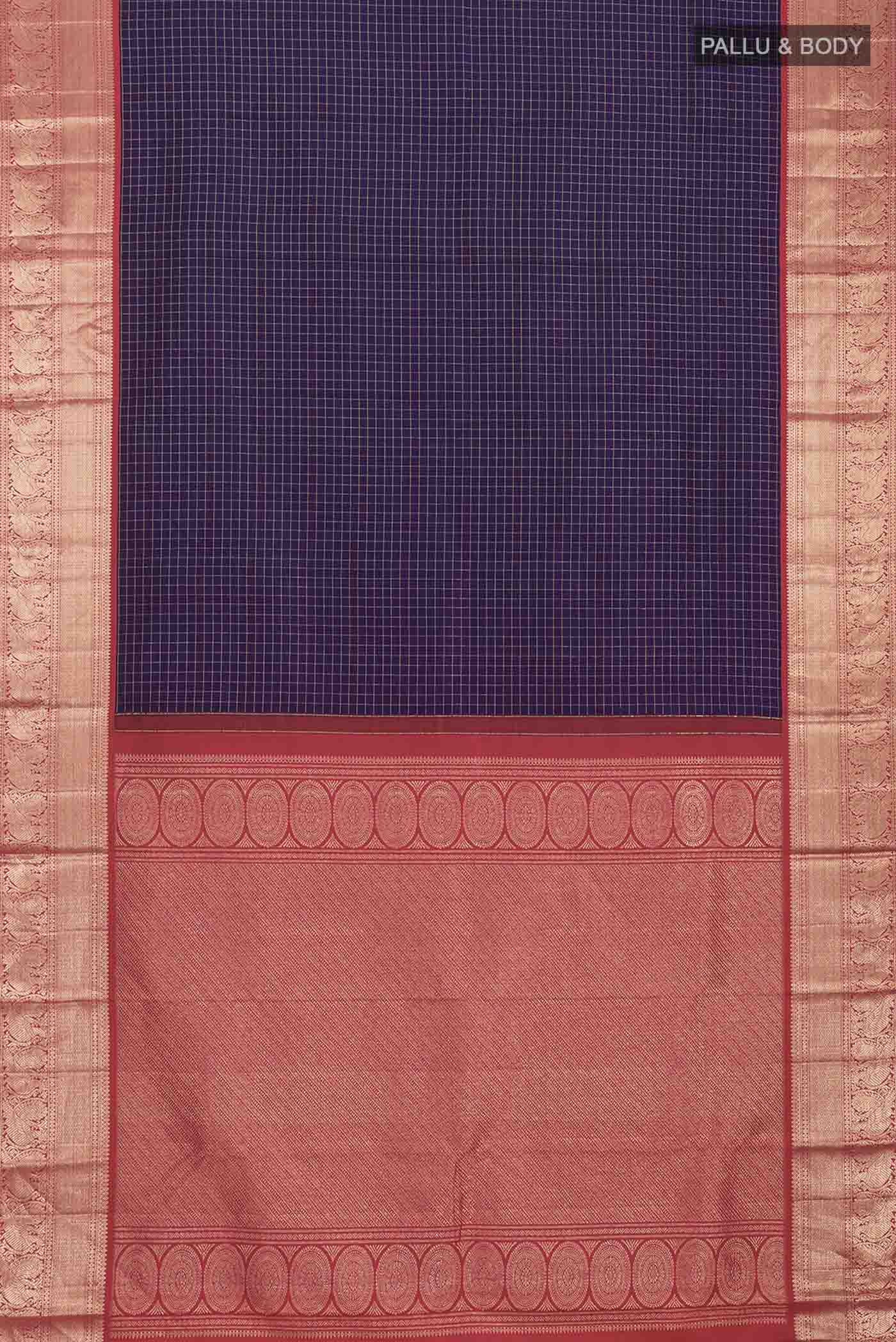 Navy Blue Kanchipuram Silk Saree - Image 6