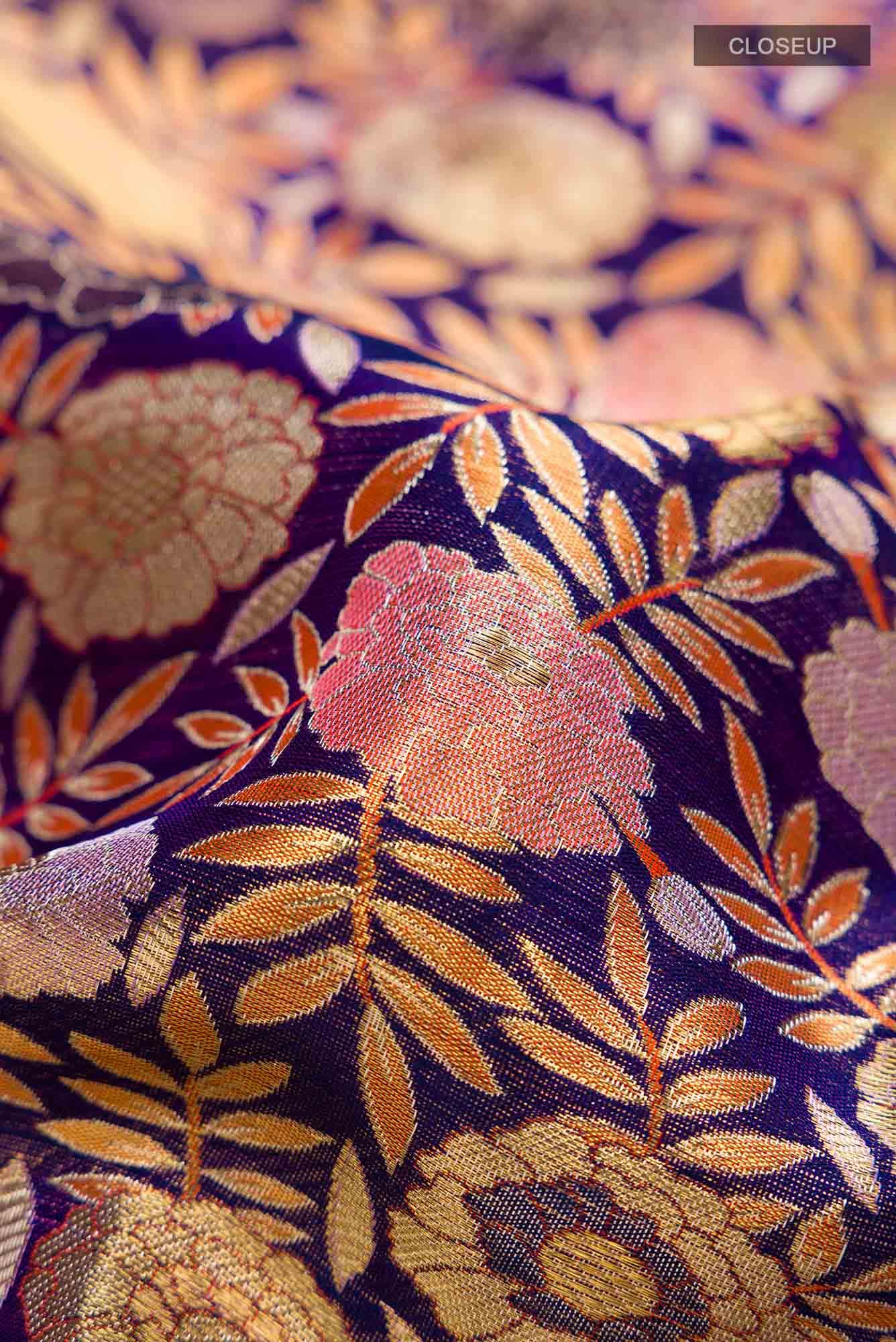 Pure Silk Pure Zari Violet Kanjivaram Tissue Saree - Image 3