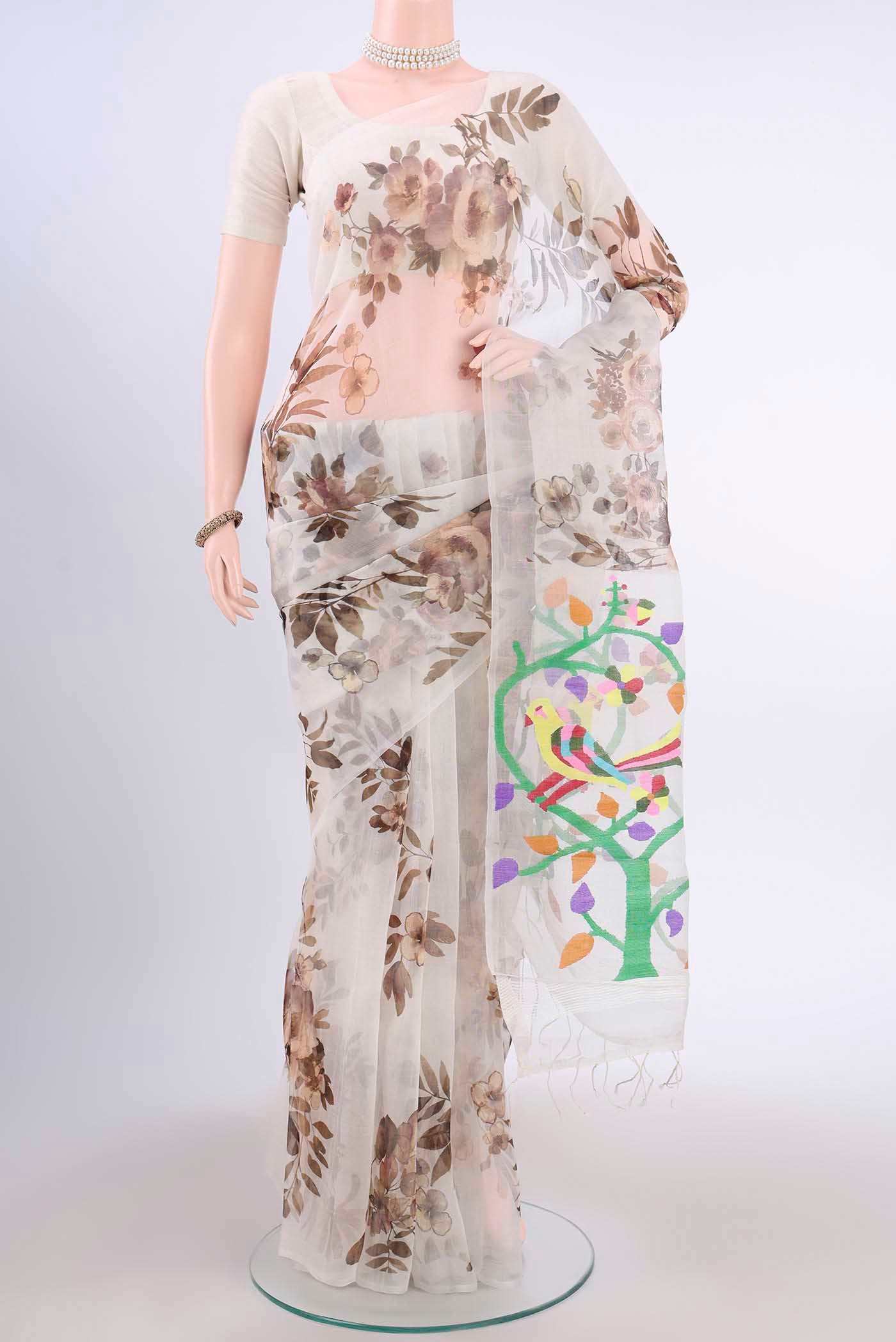 White Organza Silk Saree