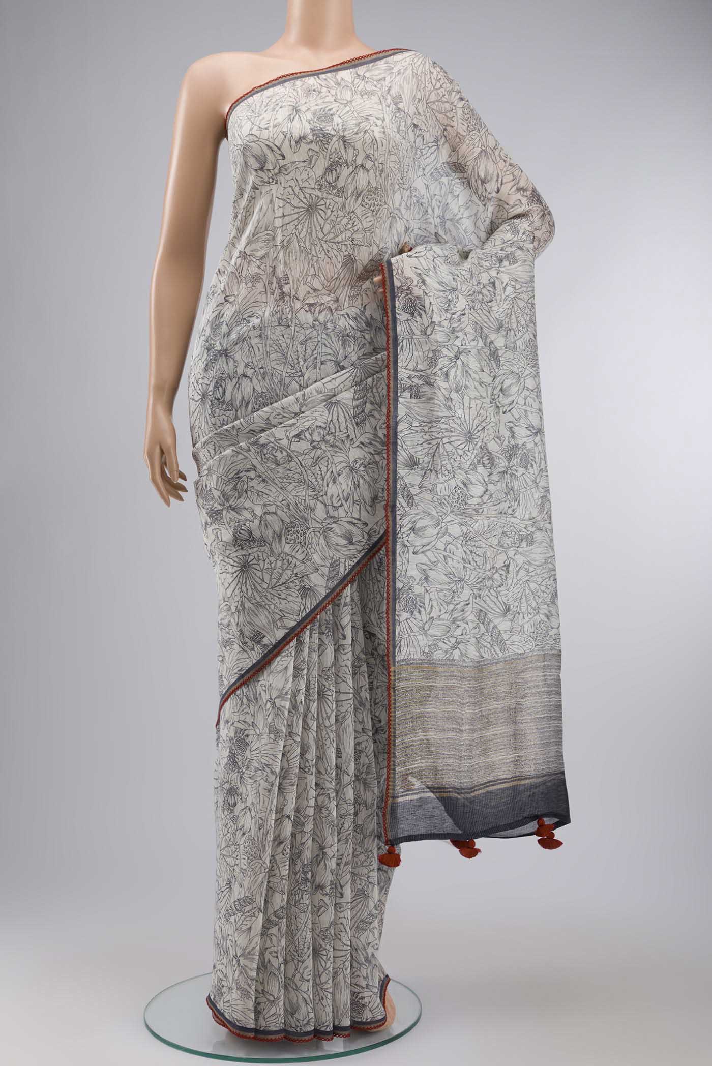 White Bhagalpuri Tussar Silk Saree