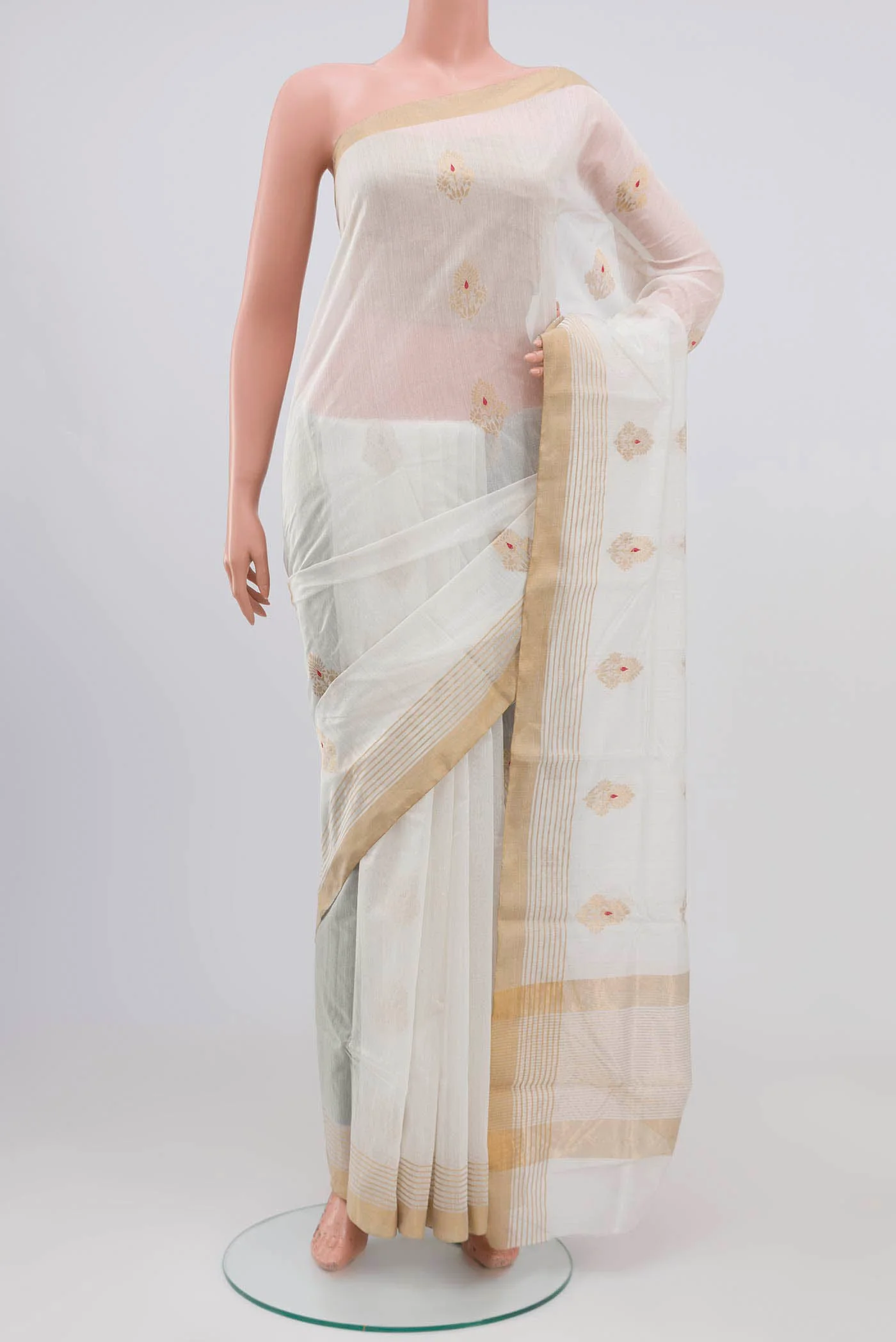 White Chanderi Silk Cotton Saree
