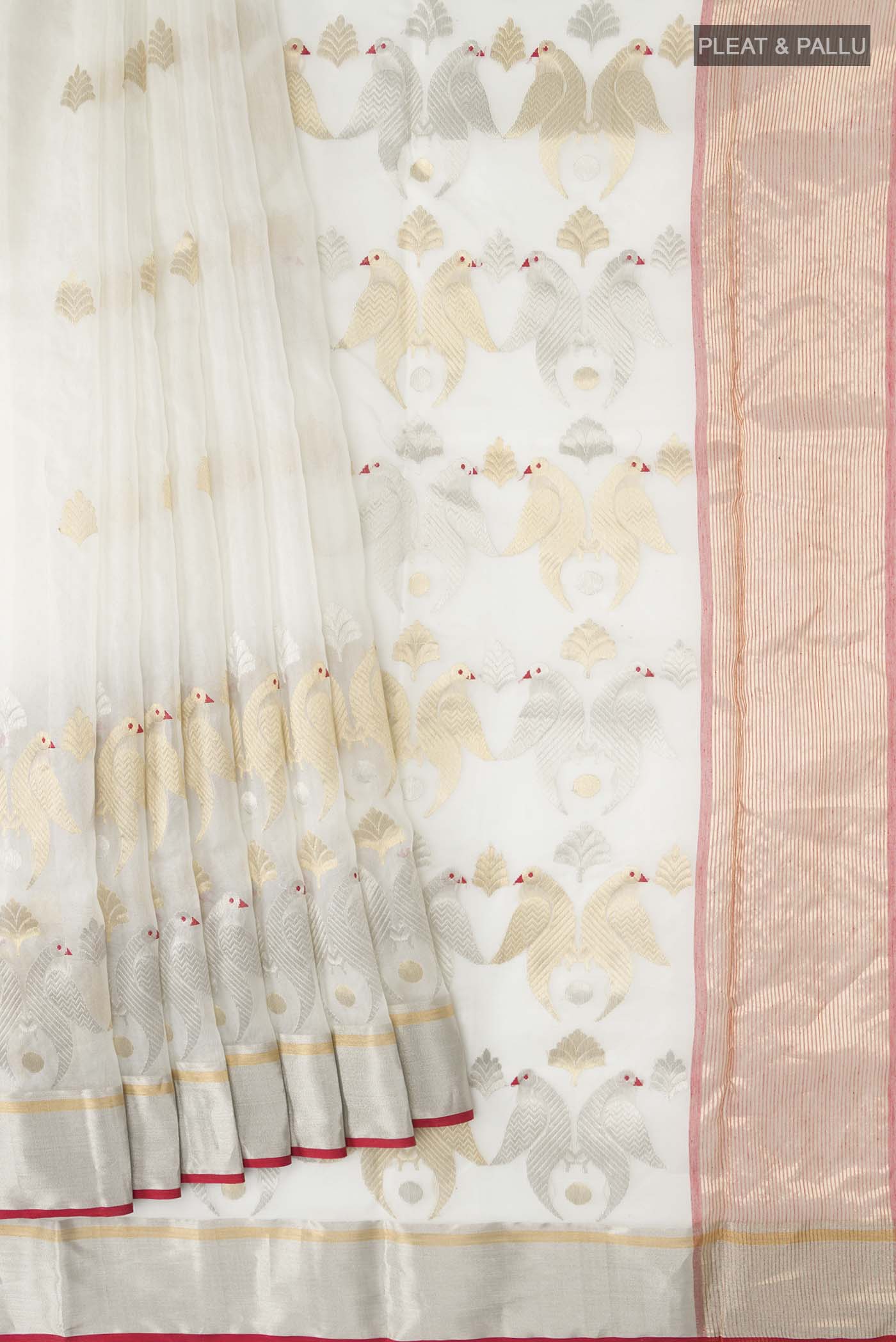 White Chanderi Silk Cotton Saree - Image 4