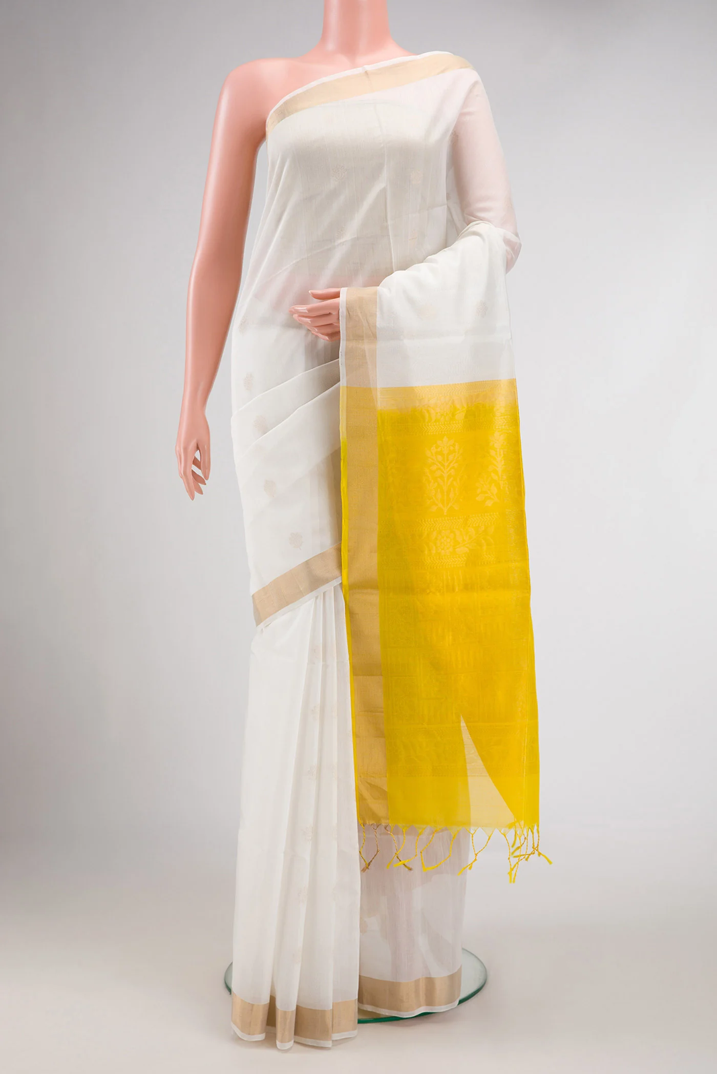 White Silk Cotton Saree