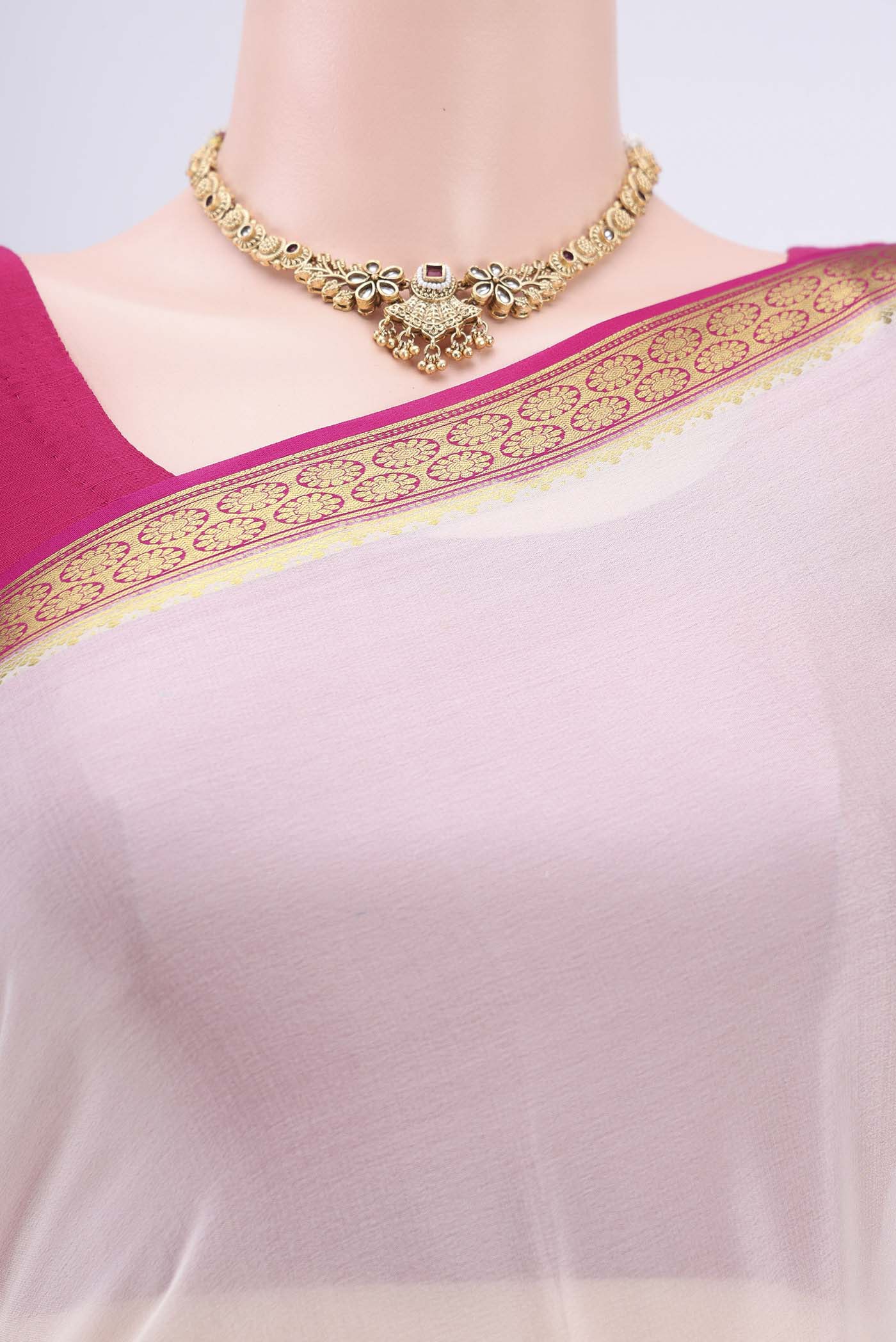 White Mysore Crepe Saree - Image 2