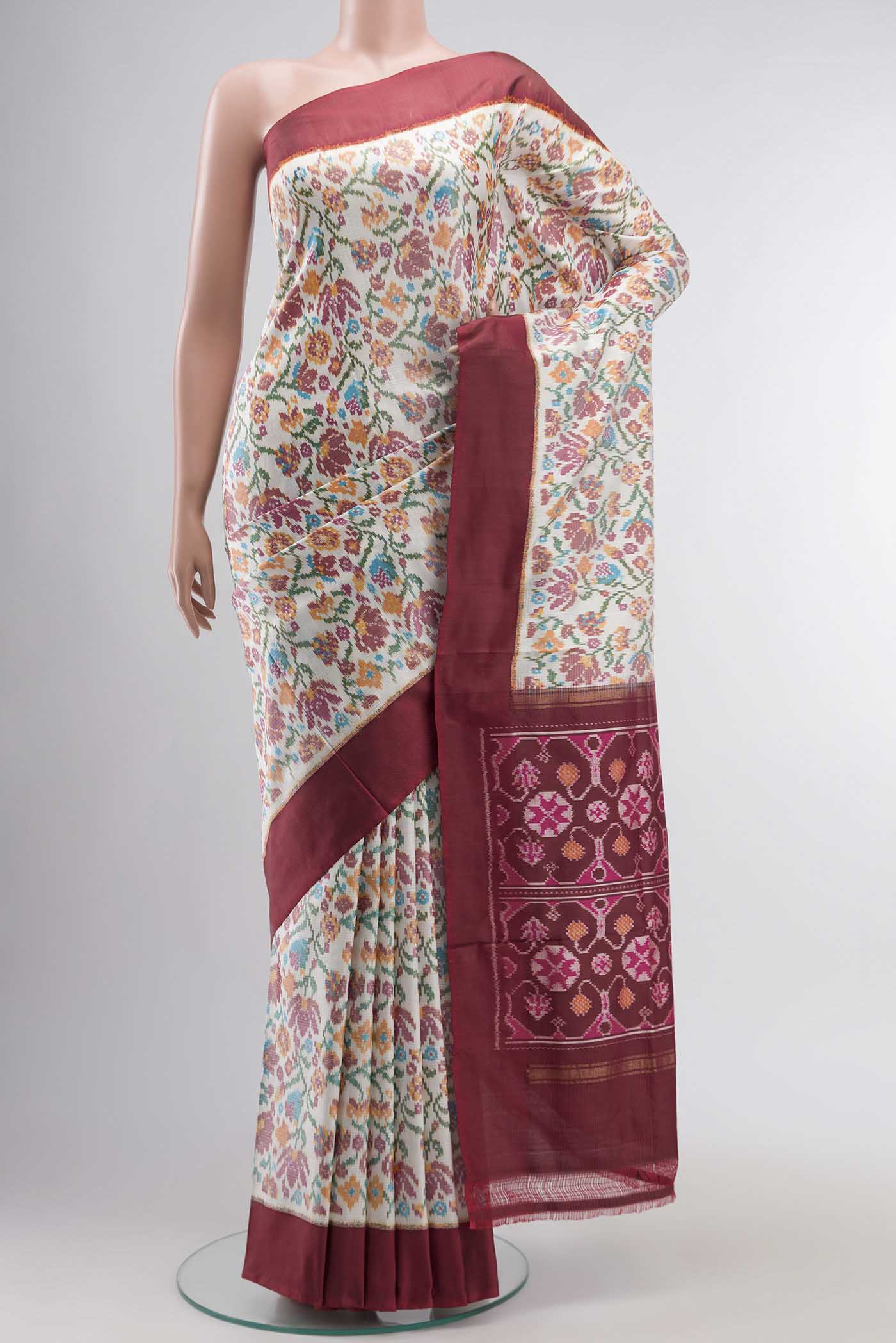 White Rajkot Patola Silk Saree