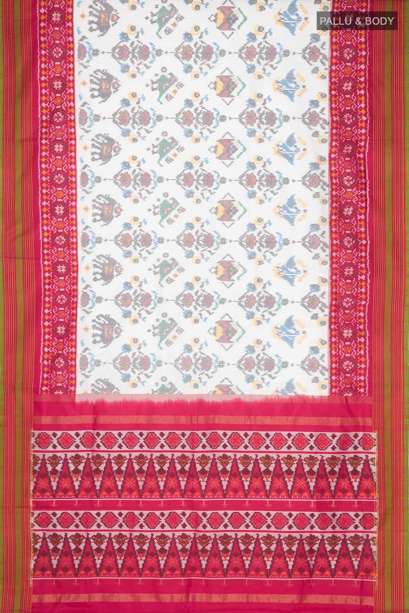 White Rajkot Patola Silk Saree - Image 4