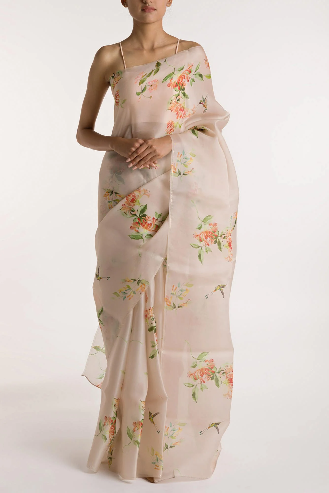 Humming Hovers White Satin Organza Saree