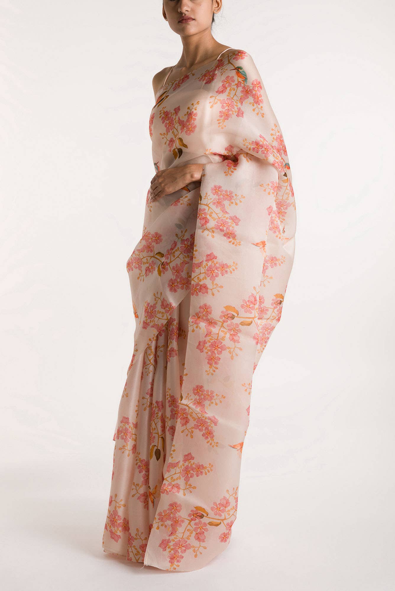 Kingfisher Lovers White Satin Organza Saree - Image 4