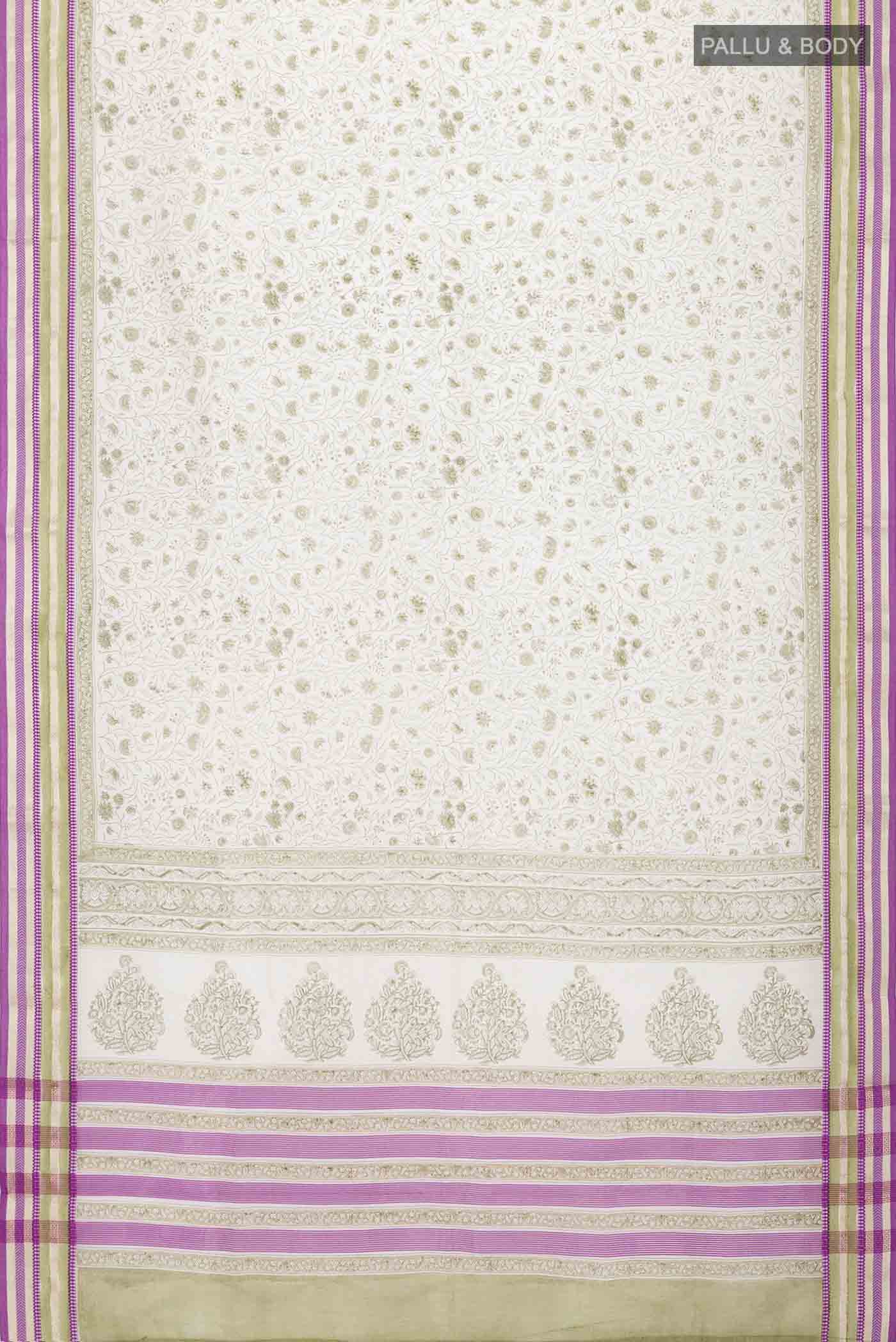 White Silk Cotton Saree - Image 3
