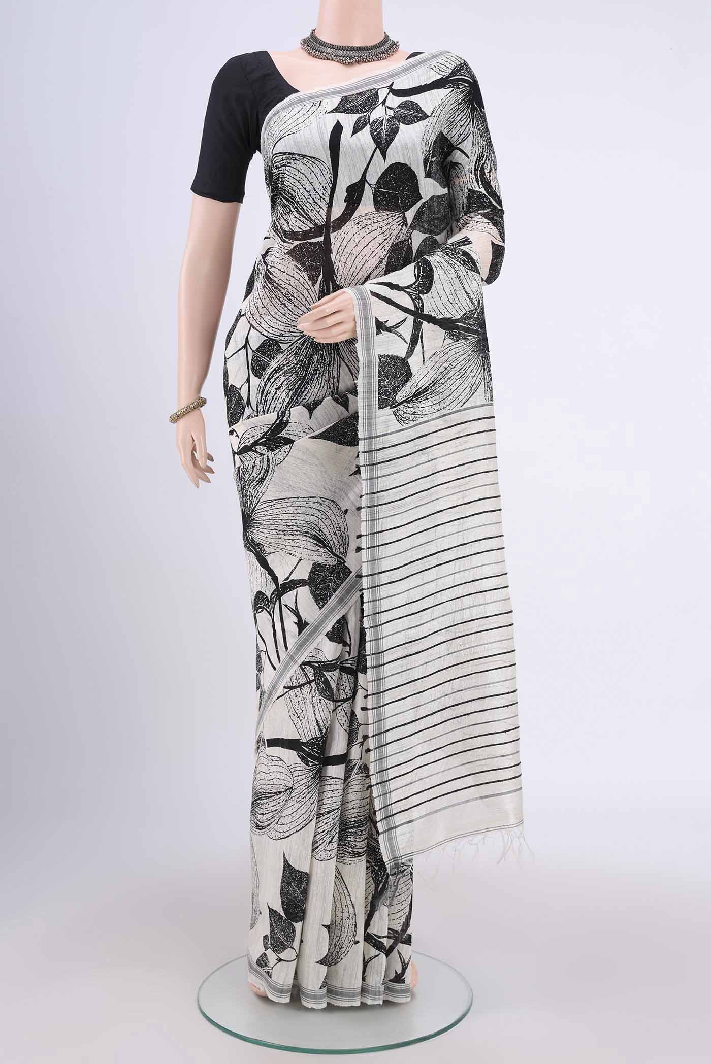 Off White Tussar Silk Saree