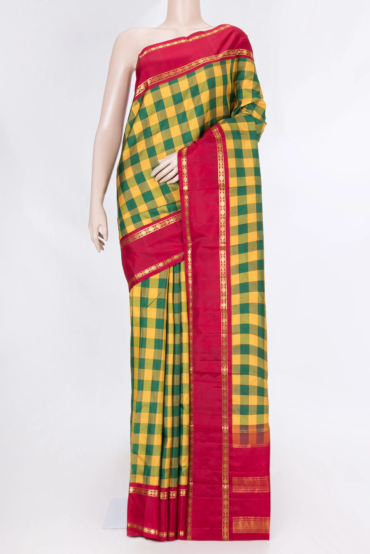 Yellow and Green Color Kanjivaram Saree