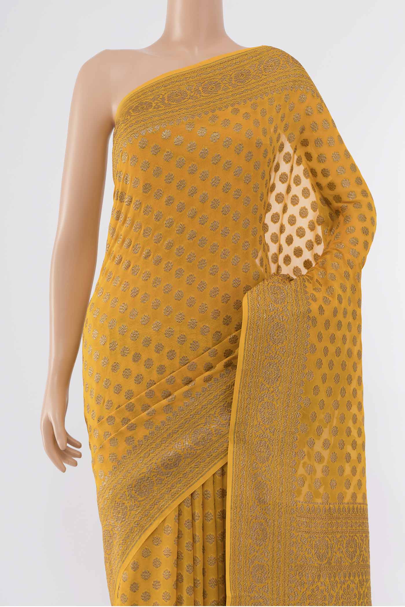 Yellow Banarasi Georgette Saree - Image 2