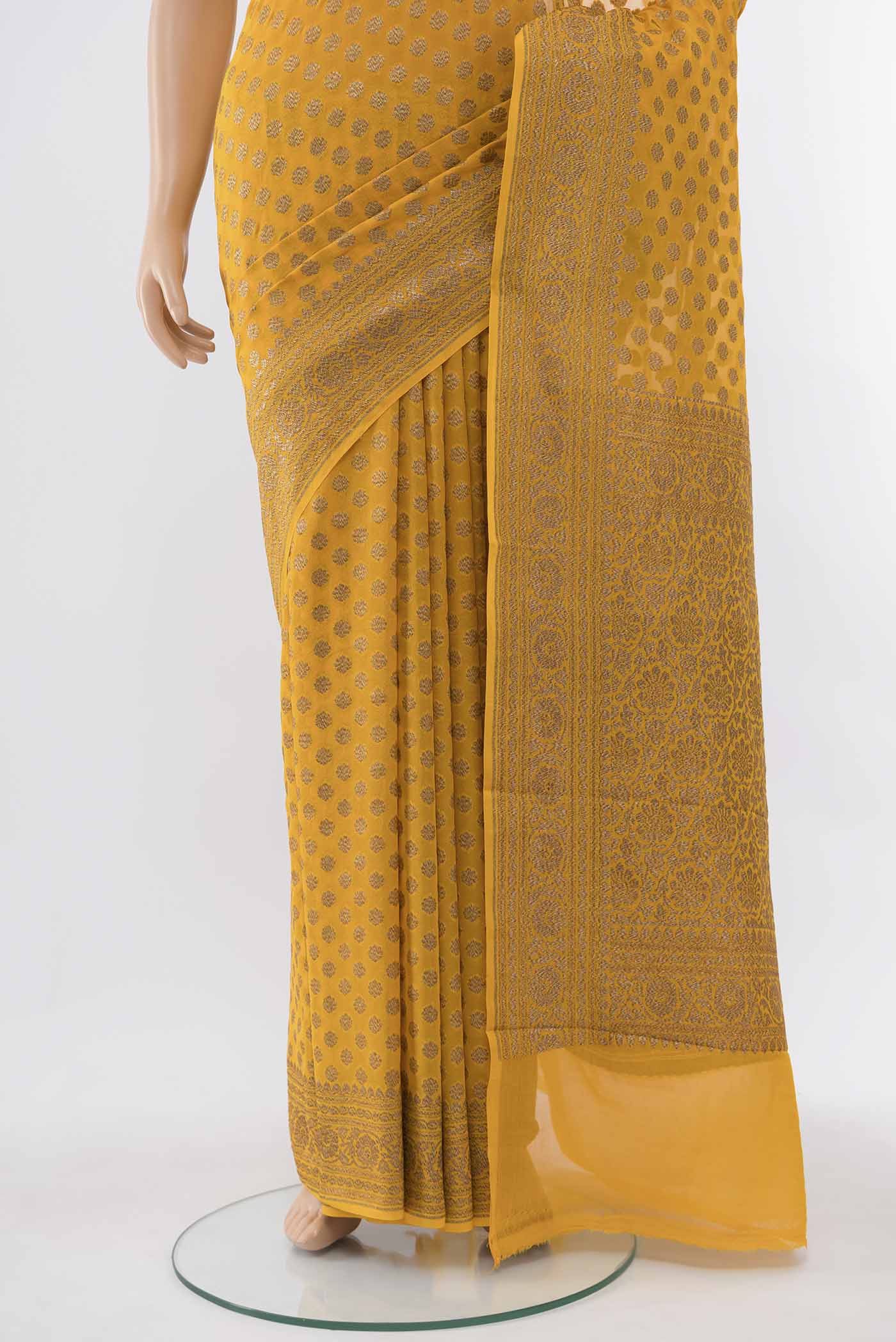 Yellow Banarasi Georgette Saree - Image 3