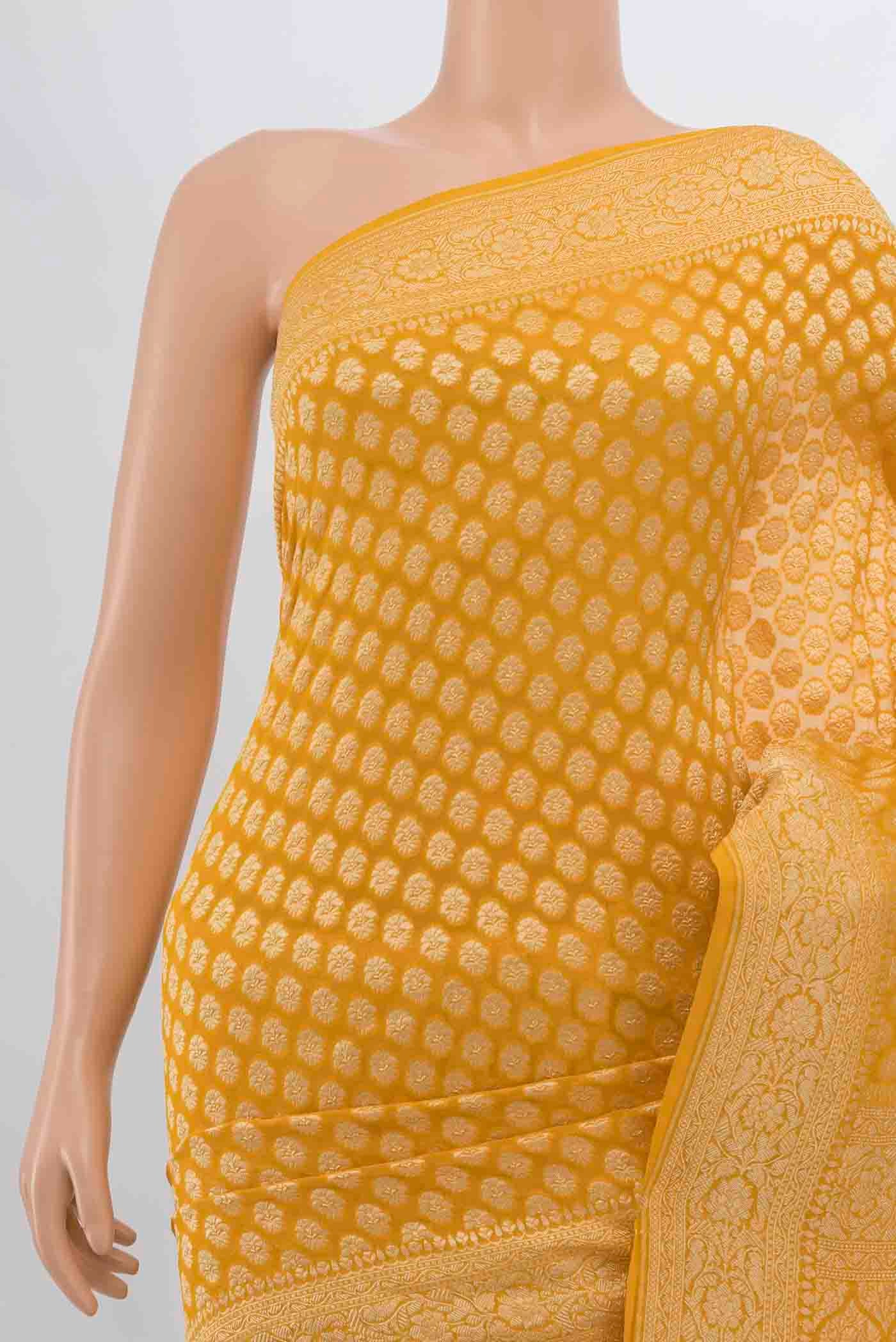 Yellow Banarasi Georgette Saree - Image 2