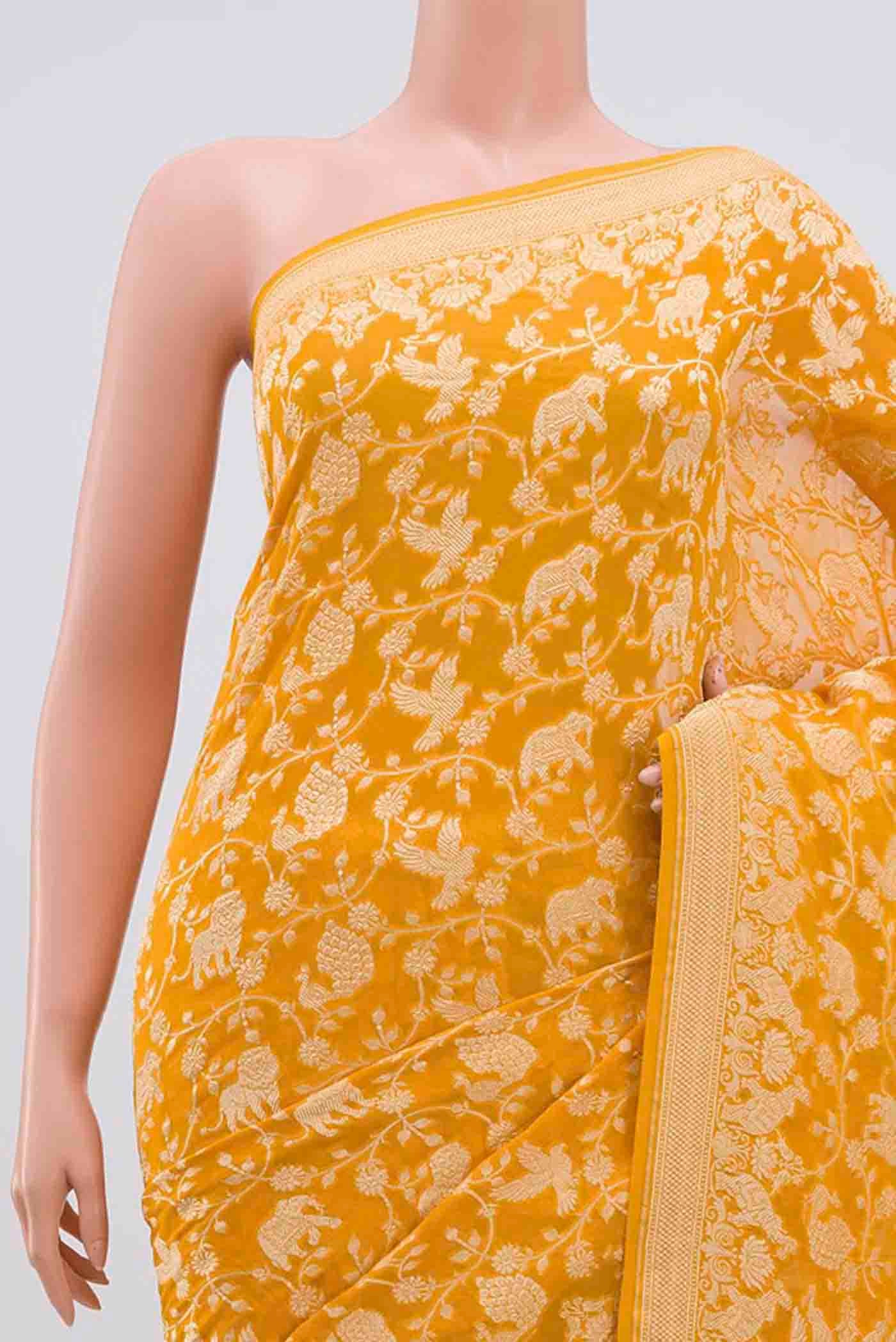 Yellow Banarasi Georgette Saree - Image 2