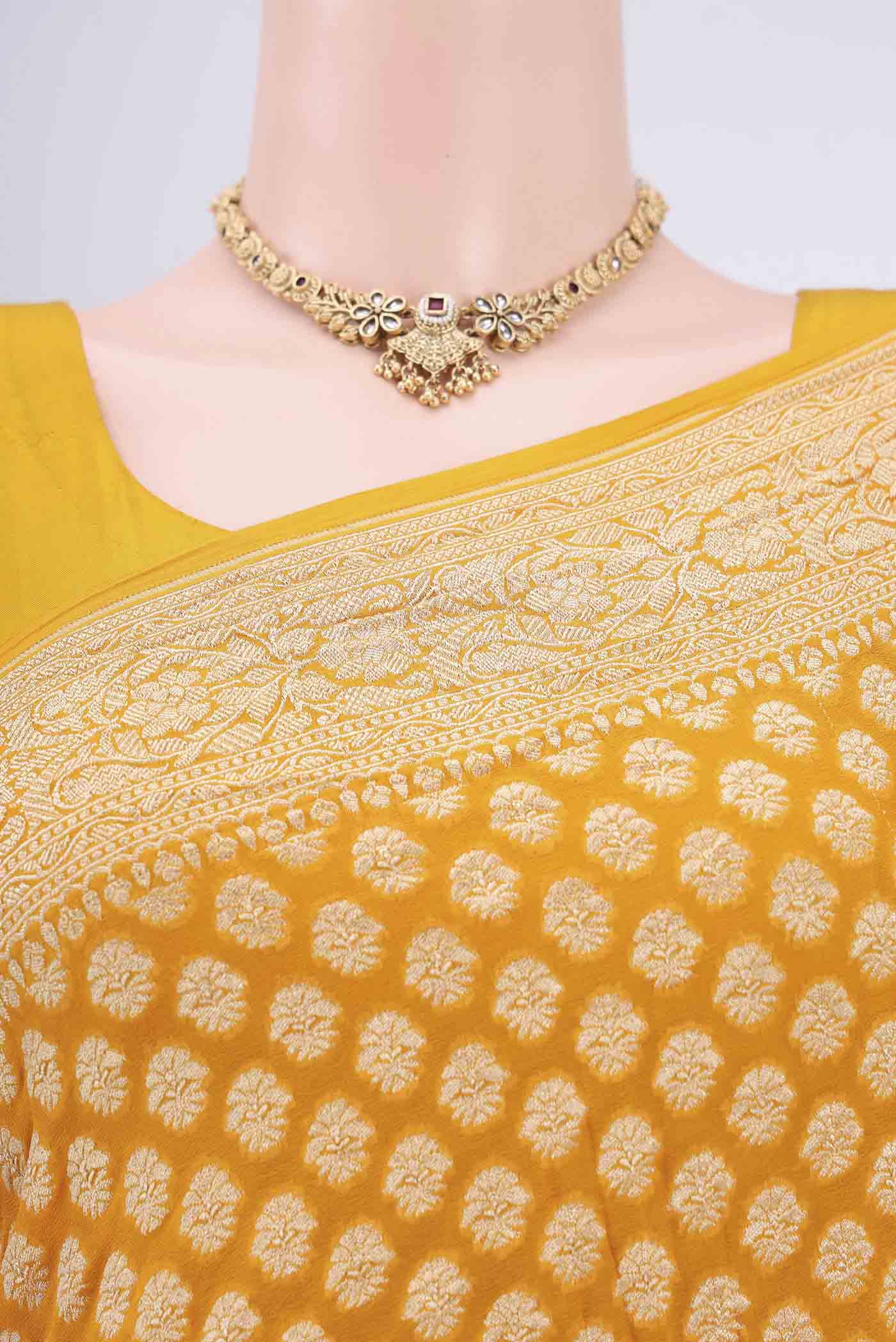 Yellow Banarasi Georgette Saree - Image 2