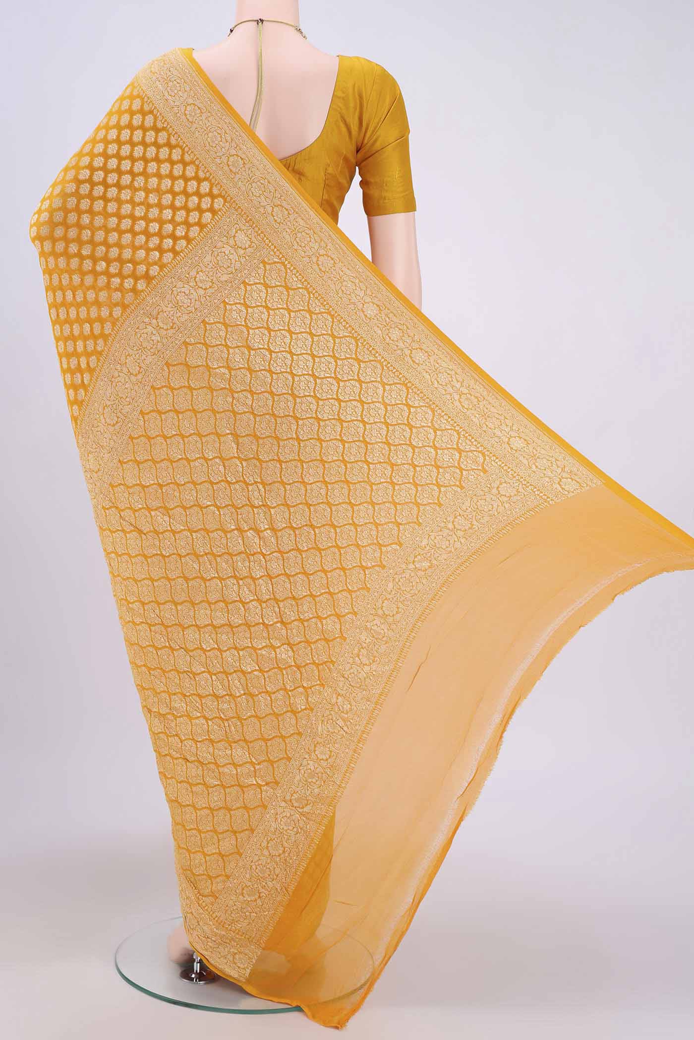 Yellow Banarasi Georgette Saree - Image 3