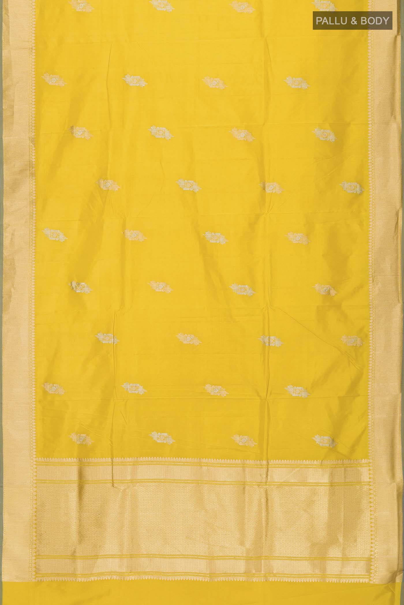 Yellow Banarasi Katan Silk Saree - Image 6