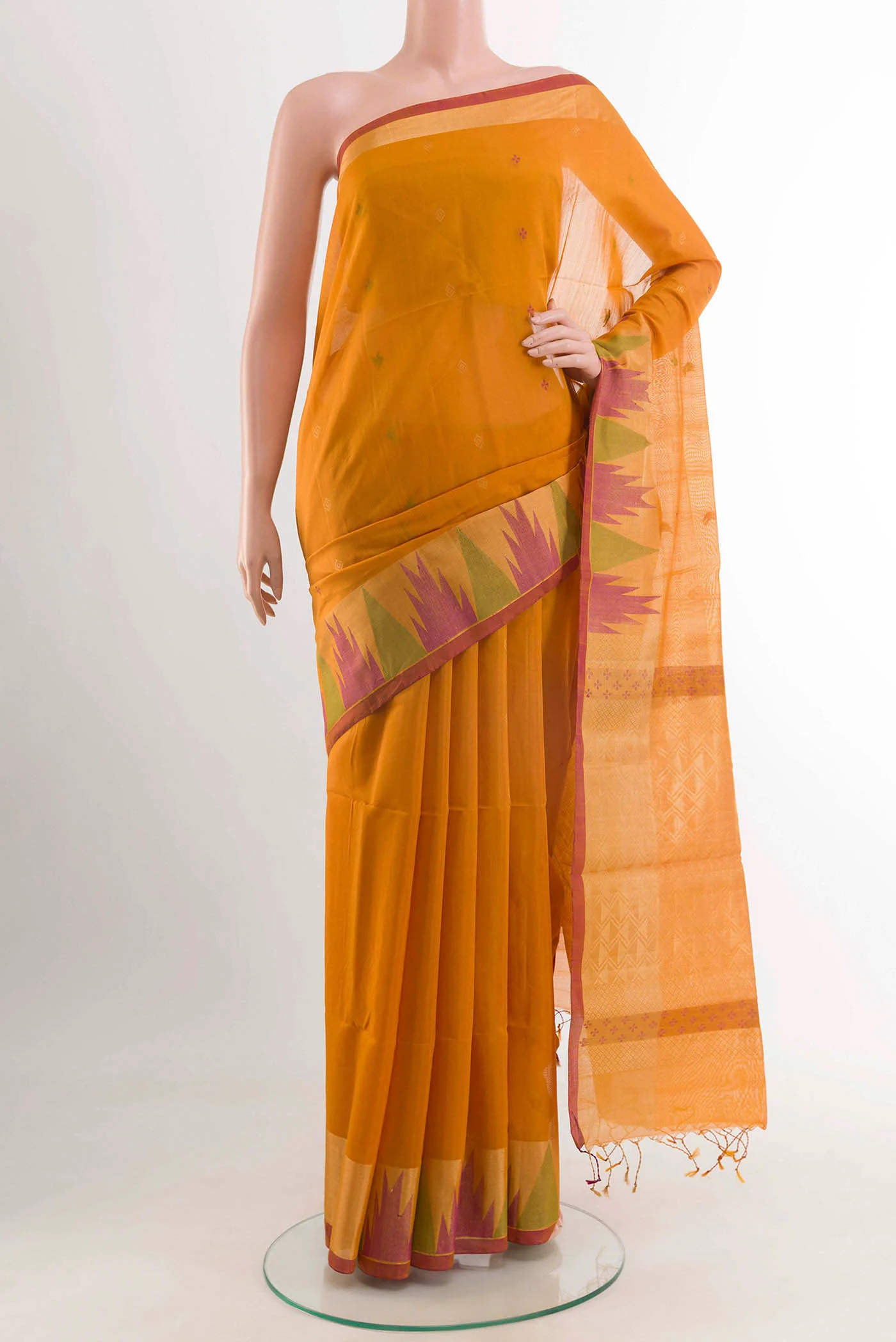 Yellow Blended Kora Cotton Saree