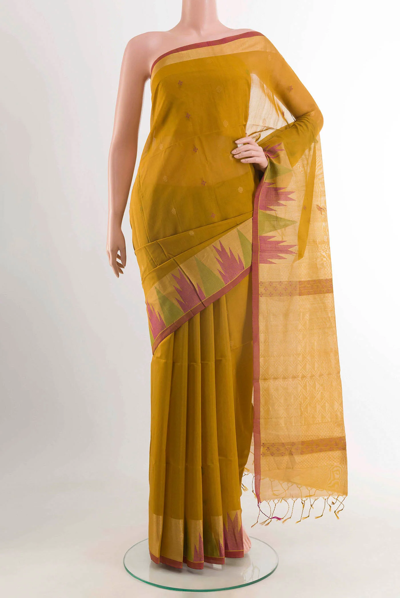 Yellow Blended Kora Cotton Saree