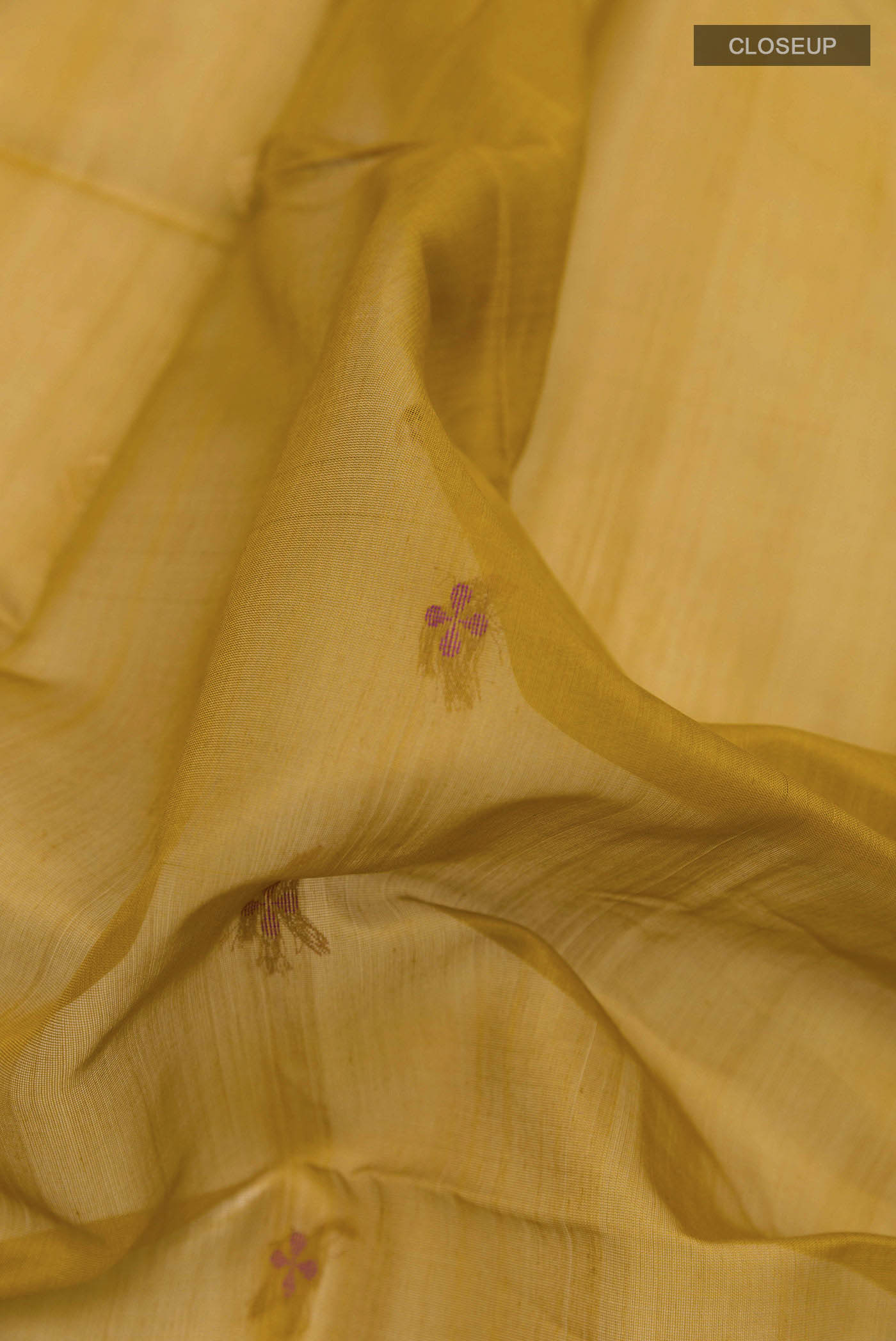 Yellow Blended Kora Cotton Saree - Image 2