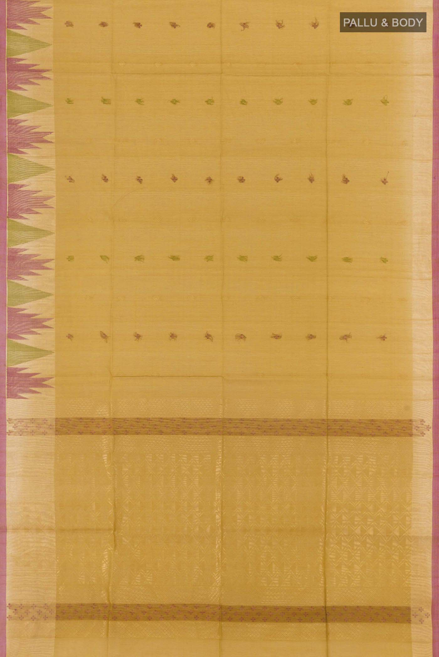 Yellow Blended Kora Cotton Saree - Image 5