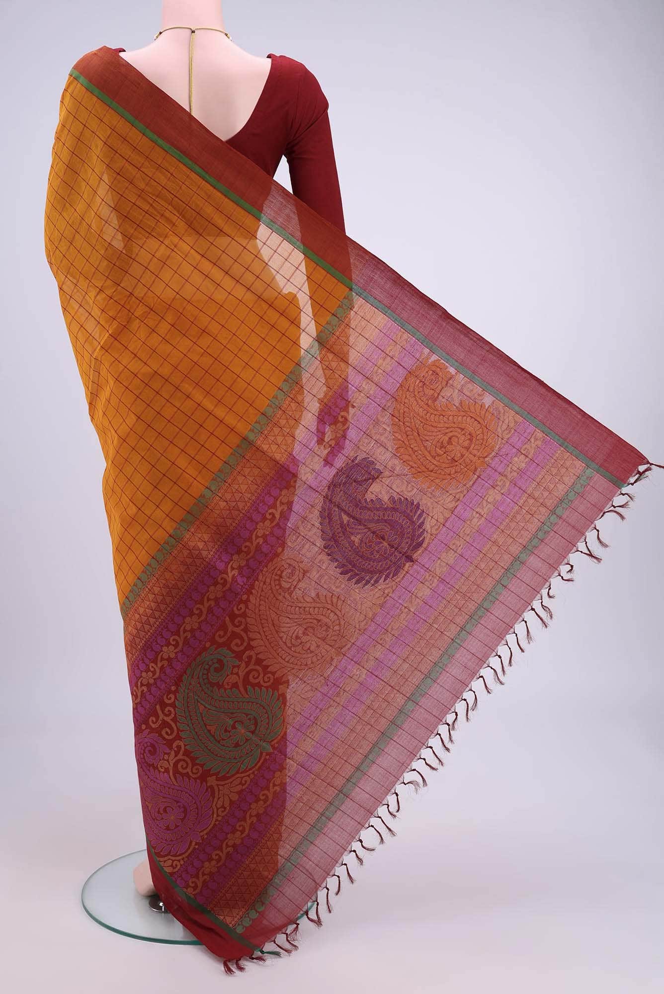 Yellow Coimbatore Cotton Saree - Image 3