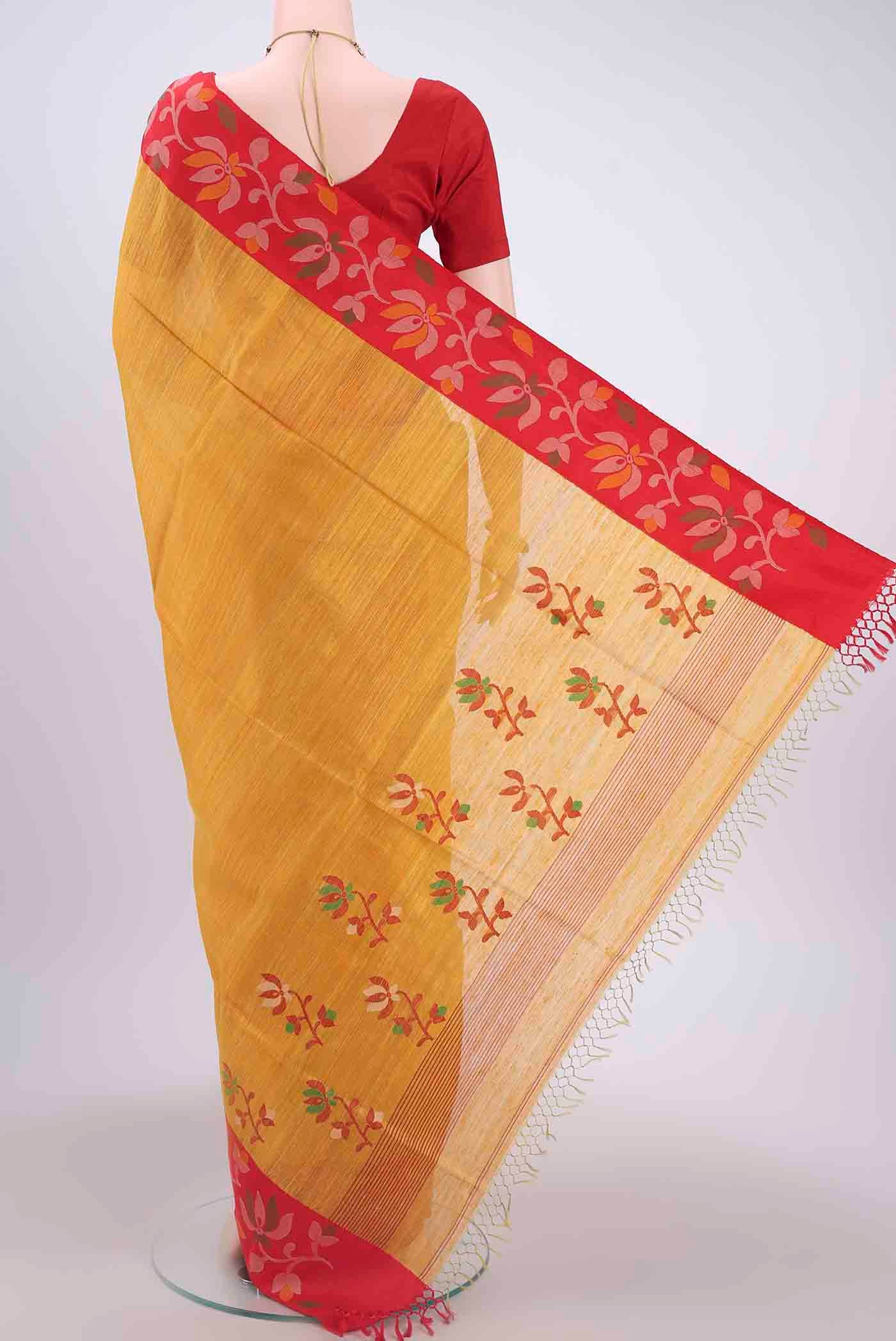 Yellow Dhakai Jamdhani Saree - Image 3