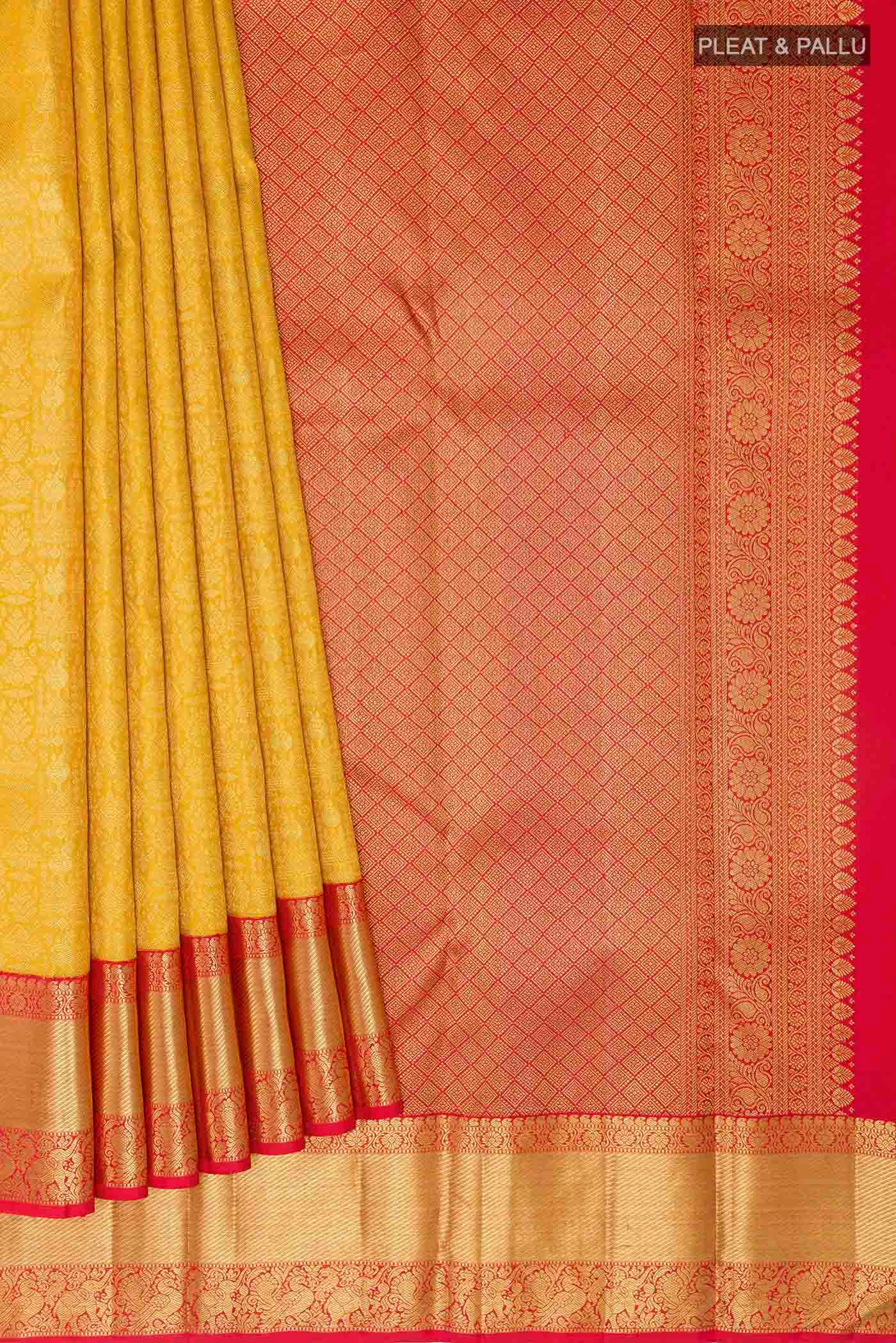 Yellow Dual Tone Kanjivaram Silk Saree - Image 4