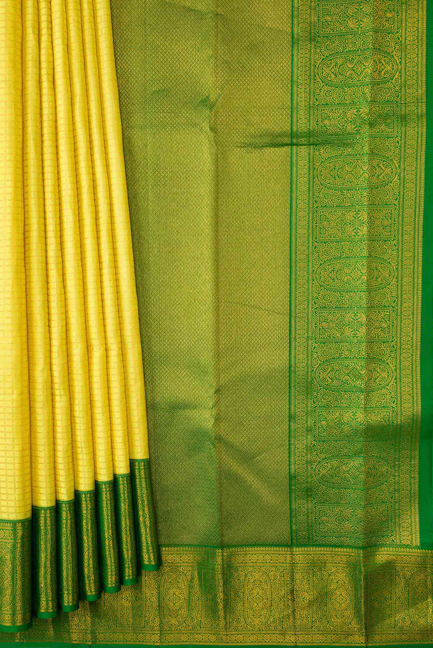 Yellow Dual Tone Kanchipuram Silk Saree - Image 4